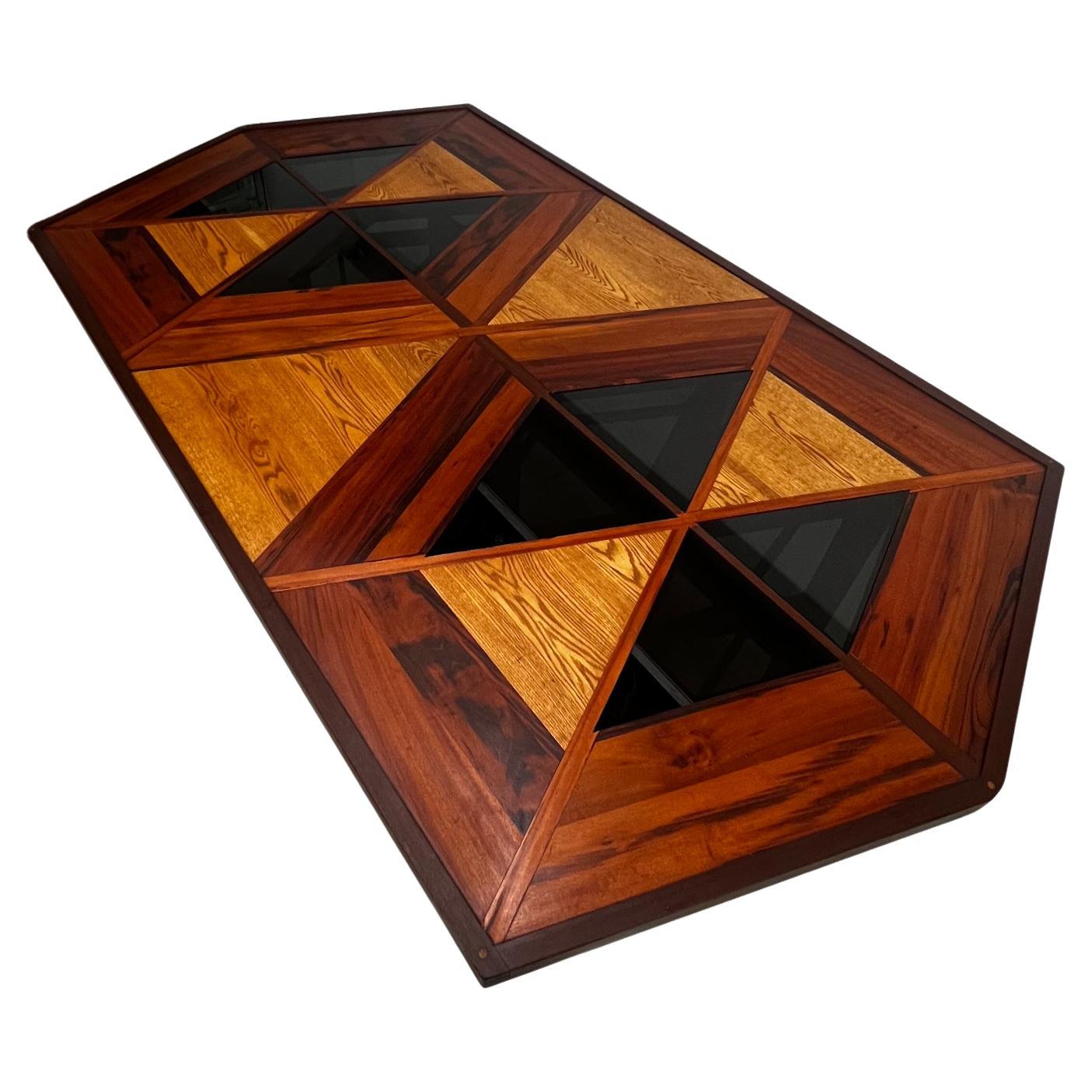 1960s Modernist Custom Design Dining Table Elaborate Solid Wood Marquetry  For Sale 1