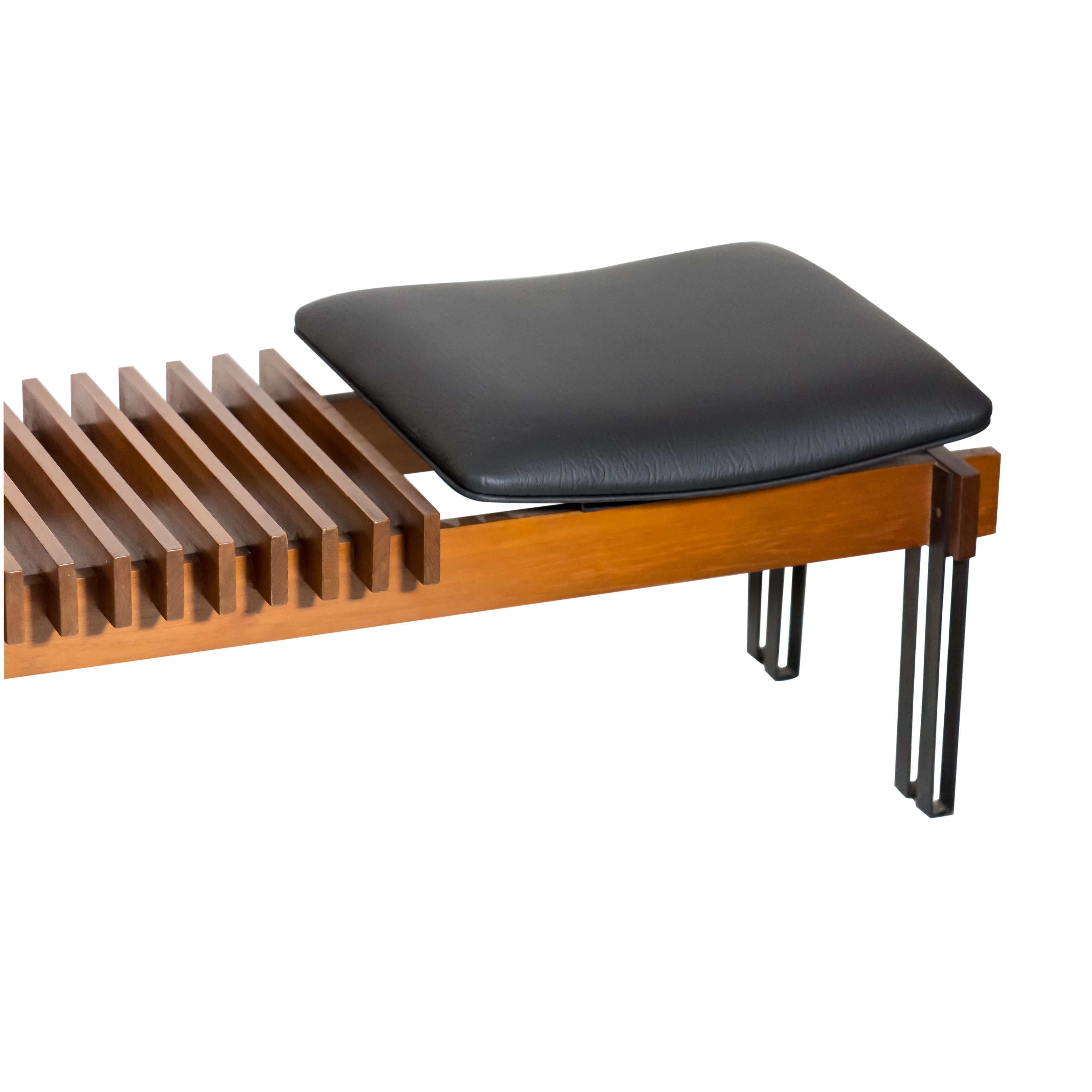 1960s Modernist Dark Wood & Leather Bench Italian Design Inge and Luciano Rubino 4