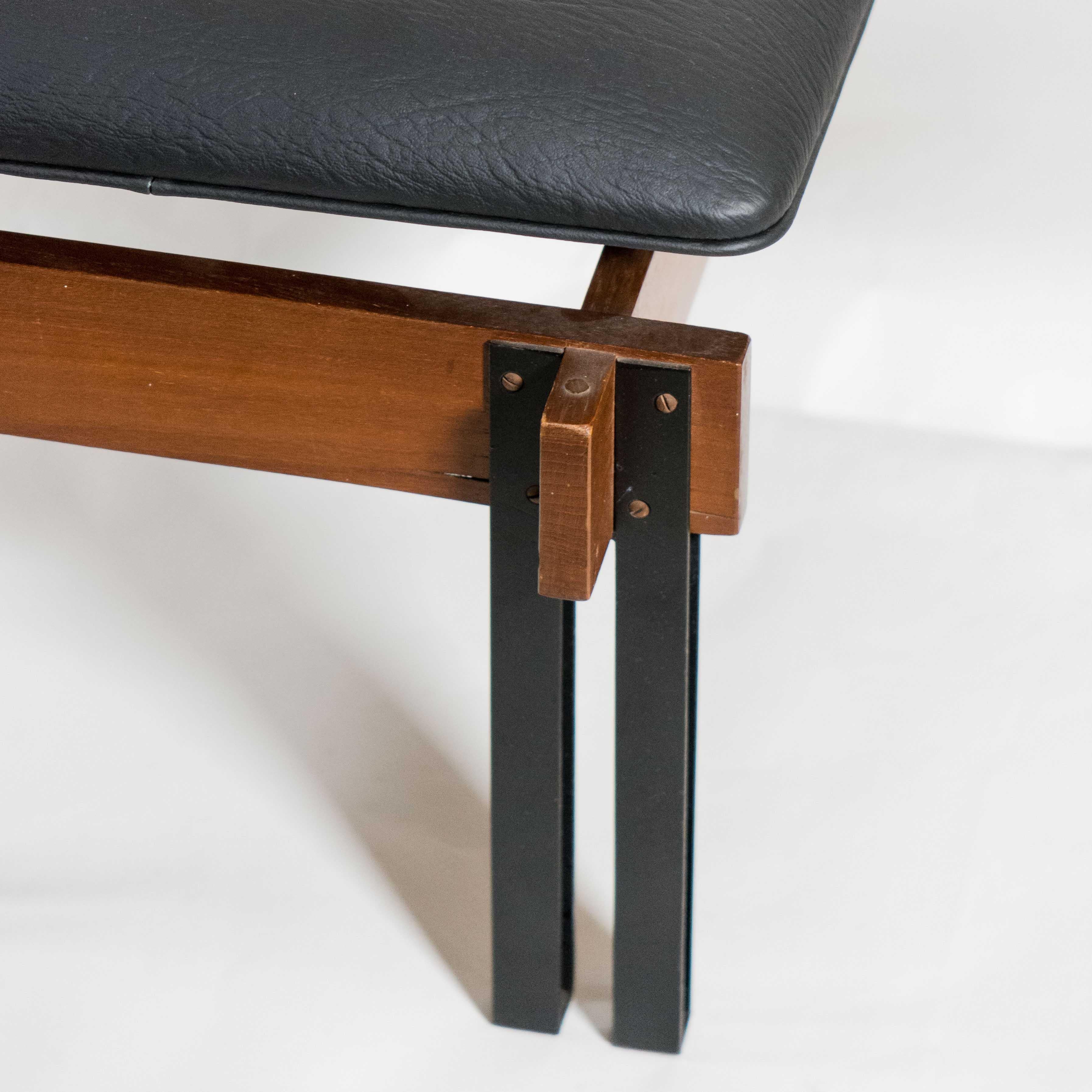1960s Modernist Dark Wood & Leather Bench Italian Design Inge and Luciano Rubino 6