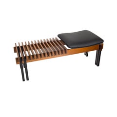 1960s Modernist Dark Wood & Leather Bench Italian Design Inge and Luciano Rubino