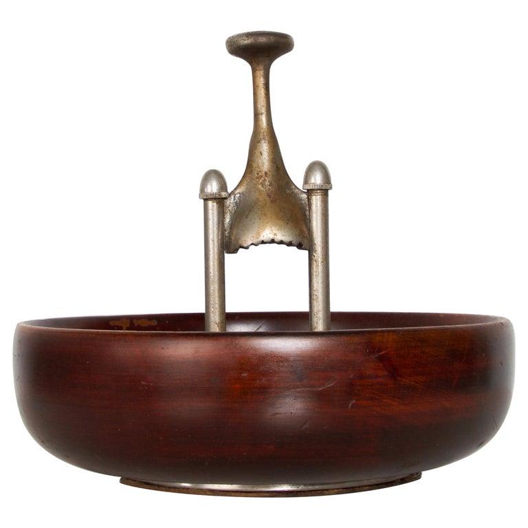 Mid-20th Century 1960s Modernist Design Elegant Wood Nut Bowl + Nutcracker USA Patent For Sale