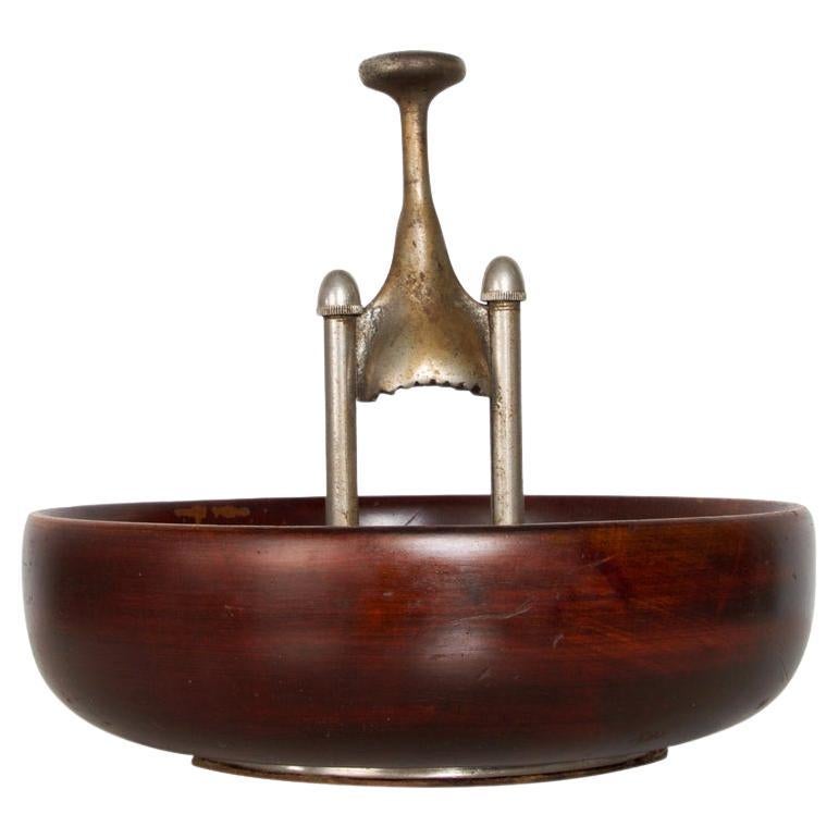 1960s Modernist Design Elegant Wood Nut Bowl + Nutcracker USA Patent For Sale