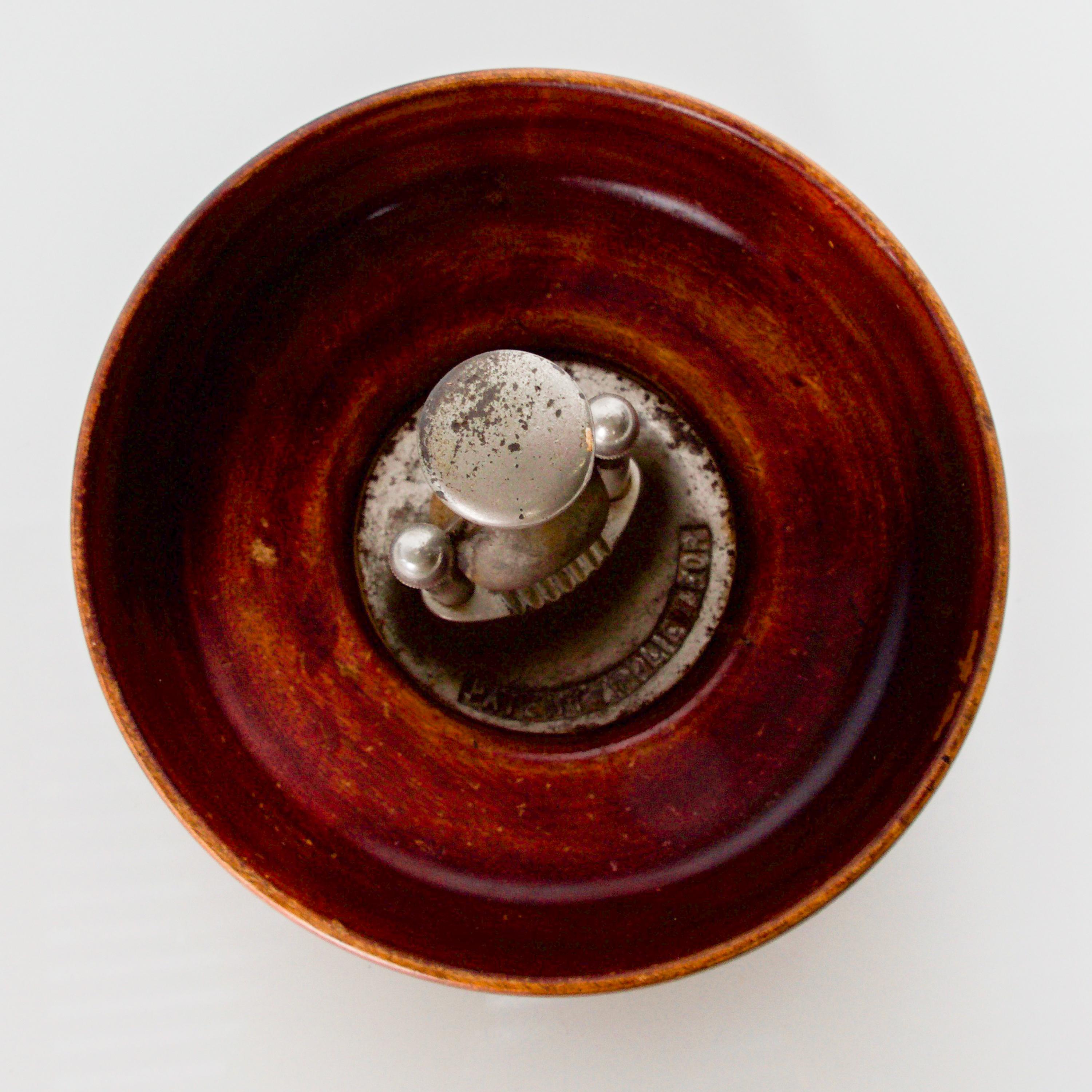 American 1960s Modernist Patent Design Elegant Wood Nut Bowl with Built in Nutcracker USA