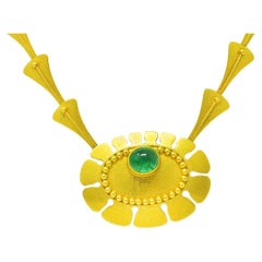 Vintage 1960's Modernist Emerald 18 Karat Yellow Gold Biomorphic Pendant Necklace