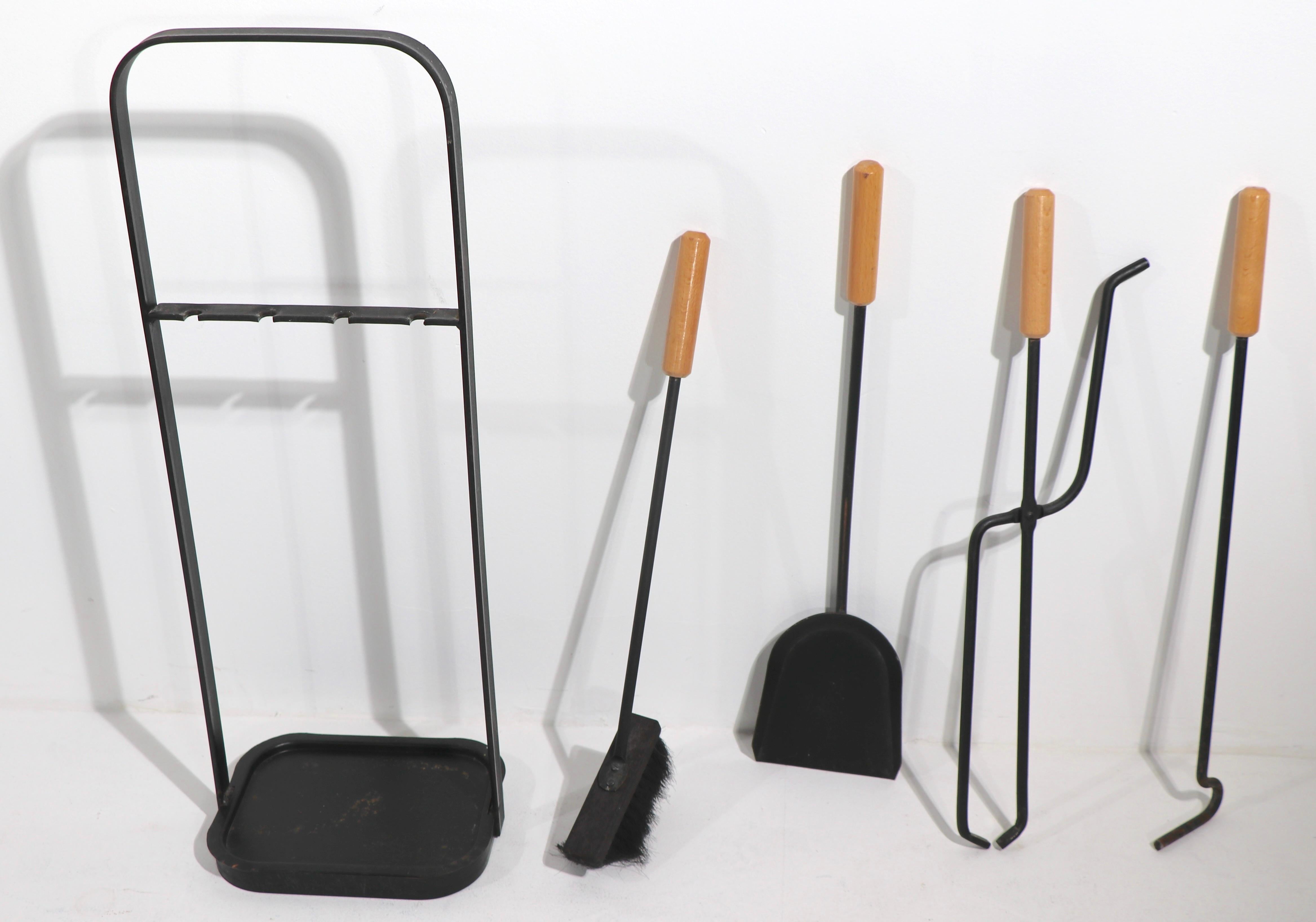 Wrought Iron 1960's Modernist Fireplace Tool Set Made in Austria