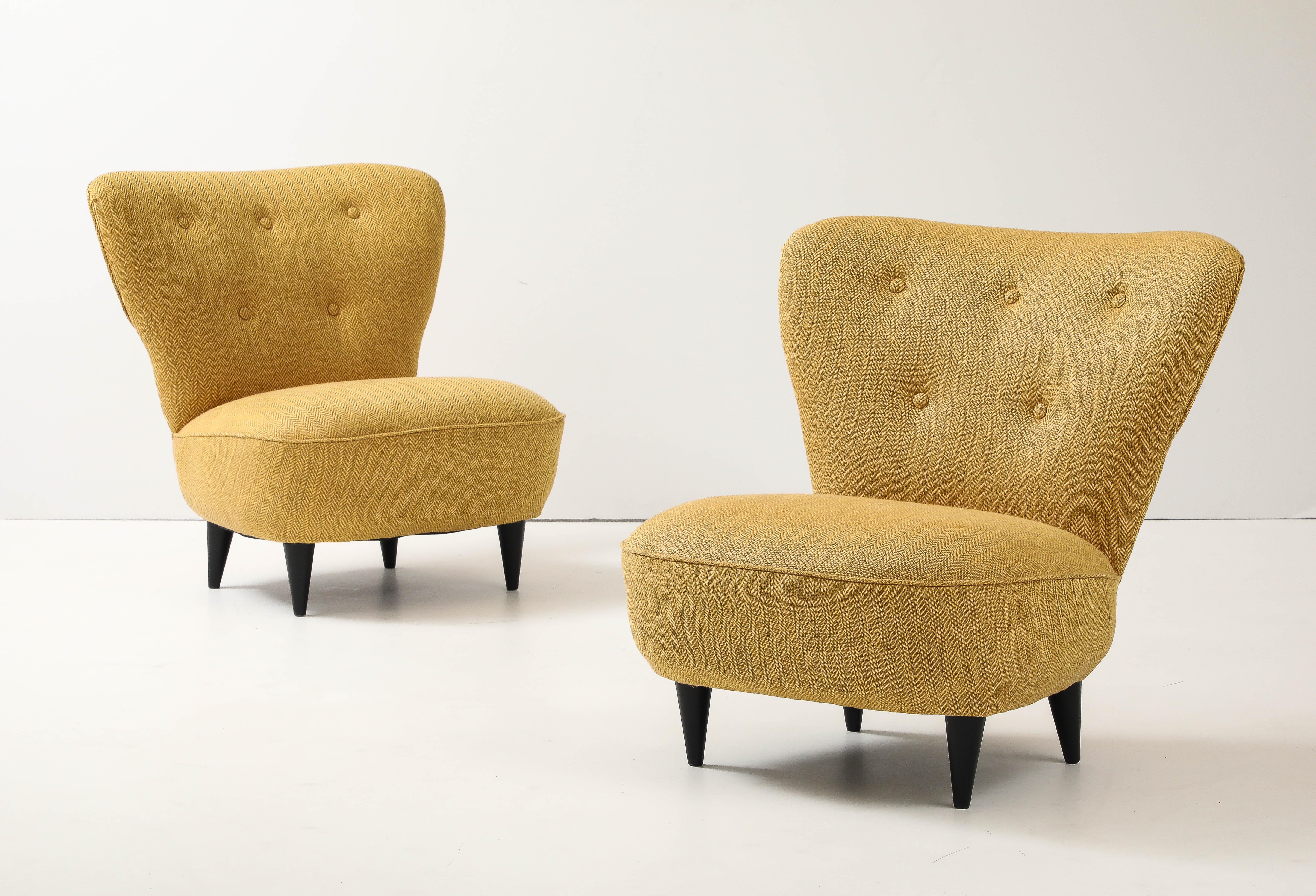 Sillas Slipper Modernistas Francesas de los Años 60 Tela en venta
