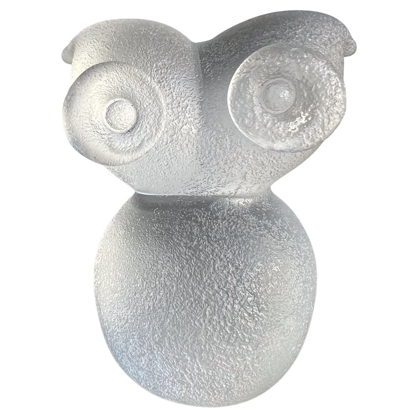 Presse-papiers hibou en verre dépoli moderniste des années 1960