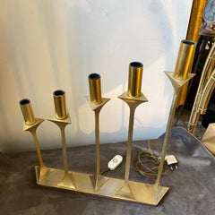 1960s, Modernist Gilded Metal and Wood Italian Chandelier Table Lamp