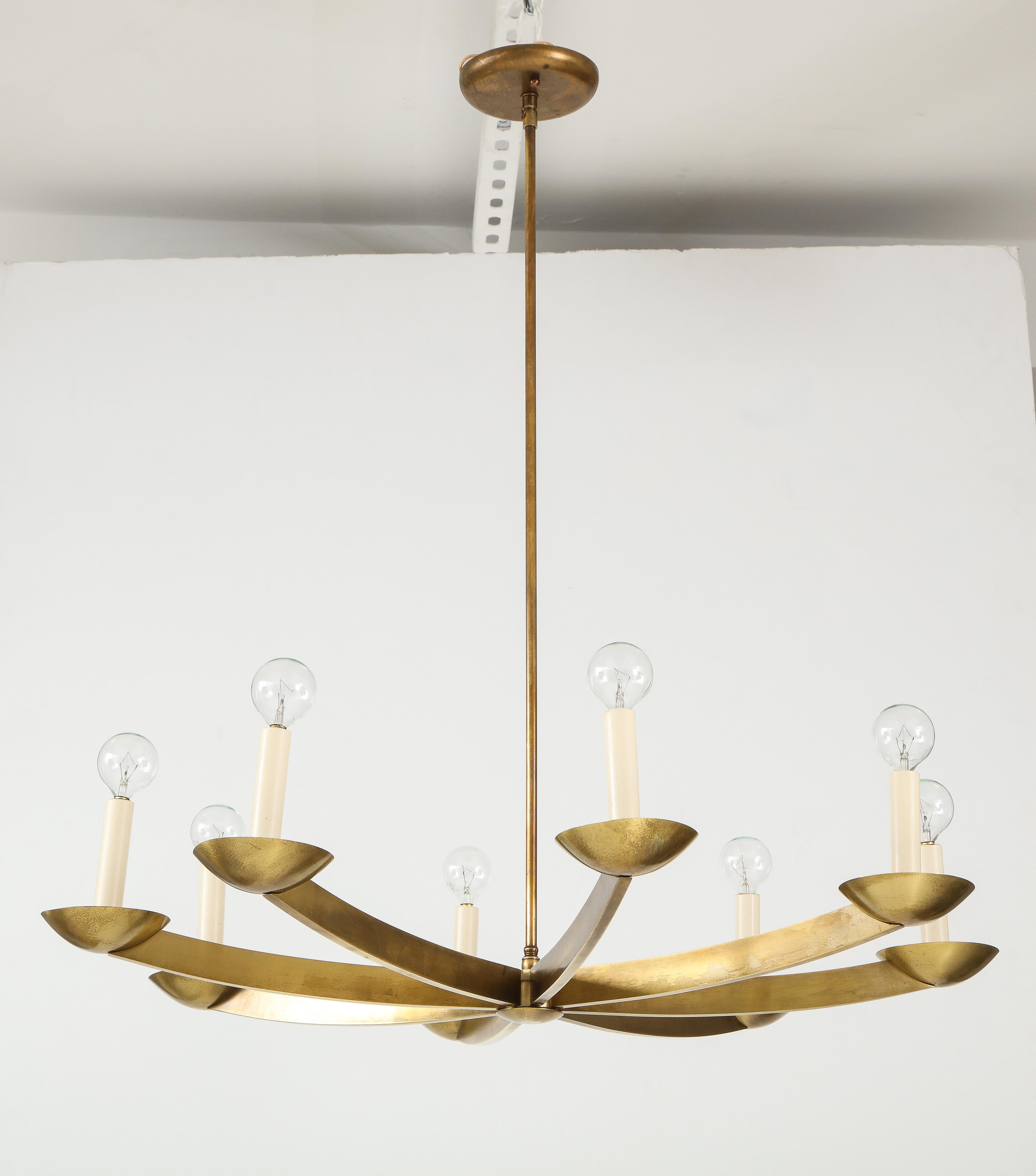 1960s Modernist Italian Brass Chandelier In Good Condition In New York, NY