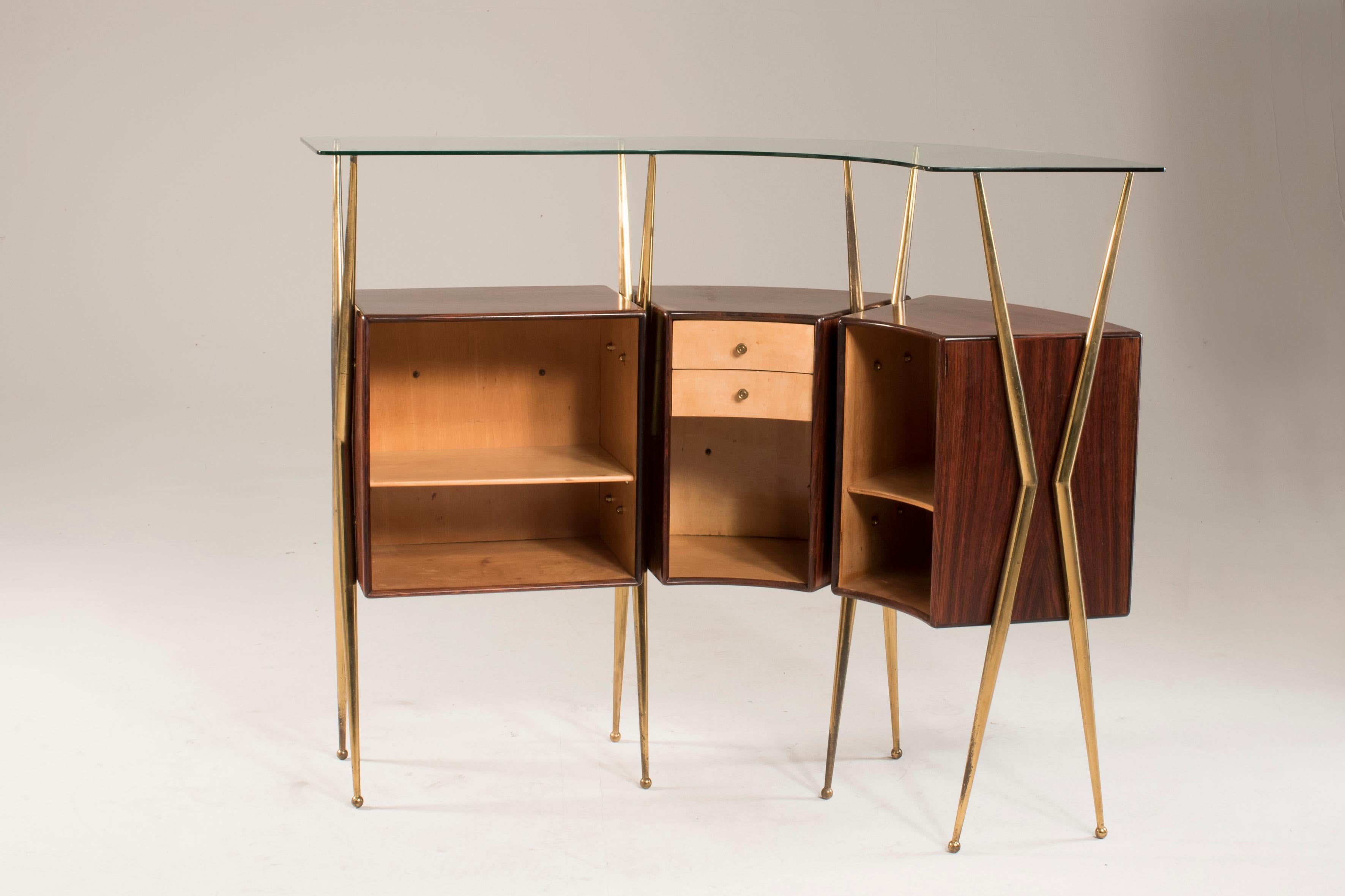 1960s Modernist Italian Cocktail Bar Set Cabinet and stools Gio Ponti Manner 6
