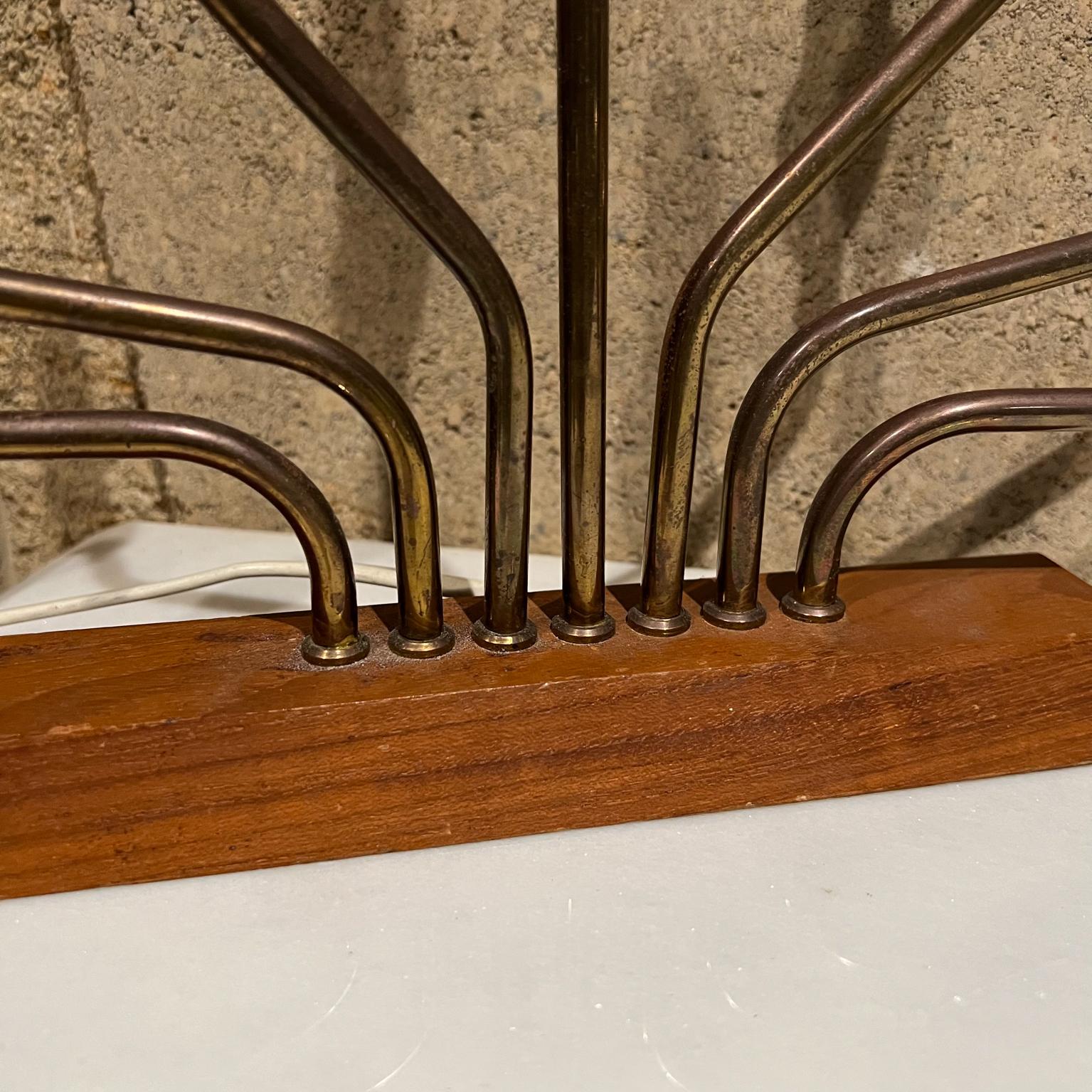 Mid-20th Century 1960s European Modernism Menorah Sculptural Table Lamp Pair in Teak & Brass For Sale
