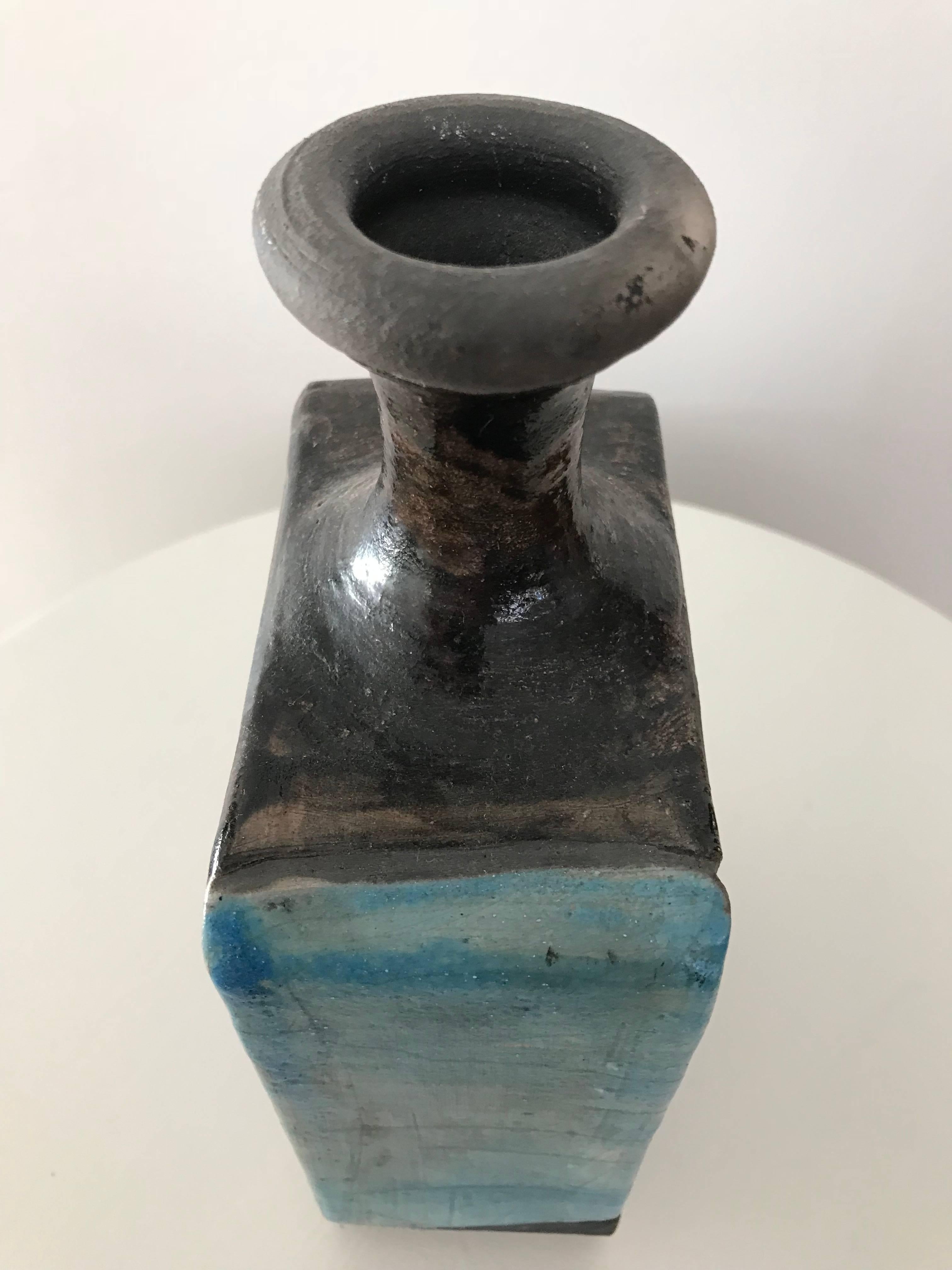 1960s Modernist Cubist Raku Vase or Bottle by Artist Linda Mielke 5