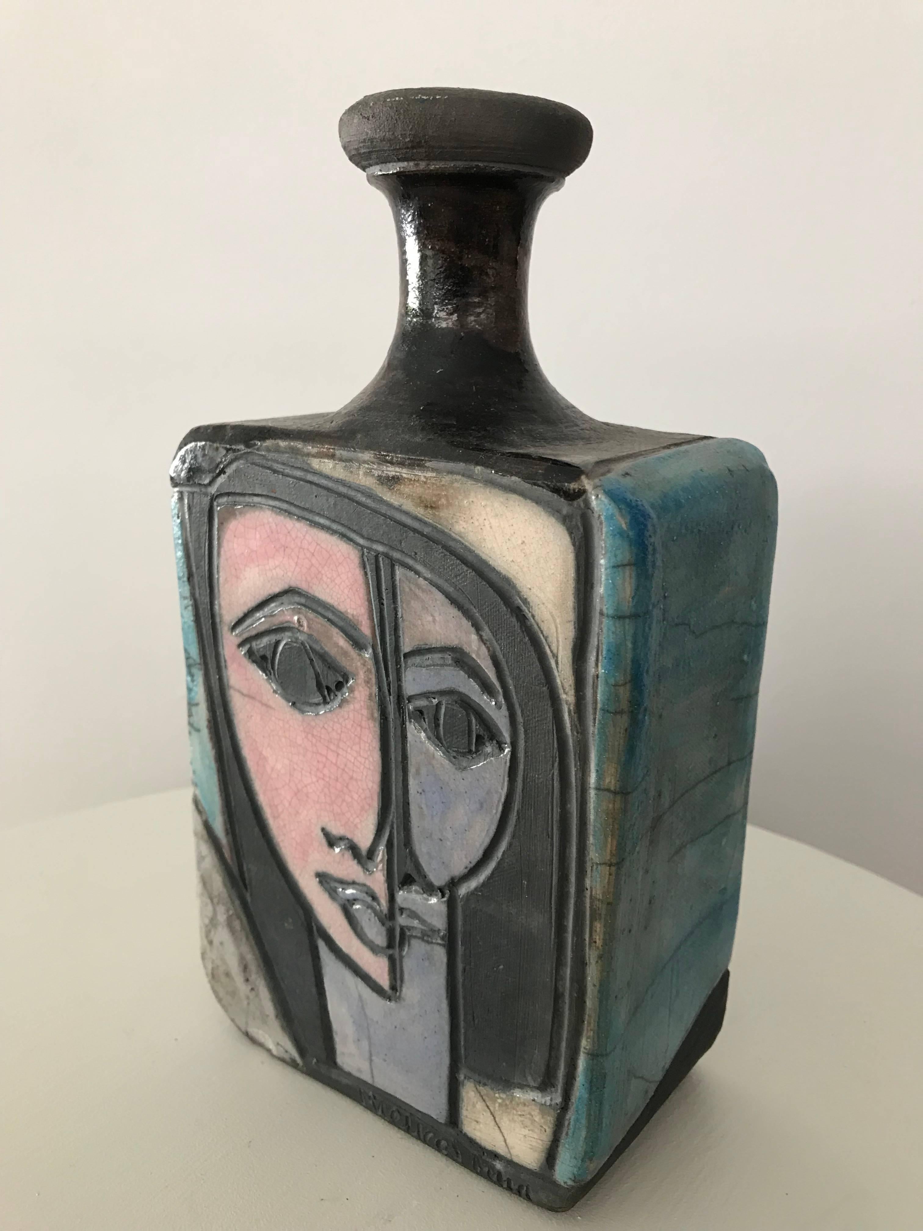 1960s Modernist Cubist Raku Vase or Bottle by Artist Linda Mielke 8