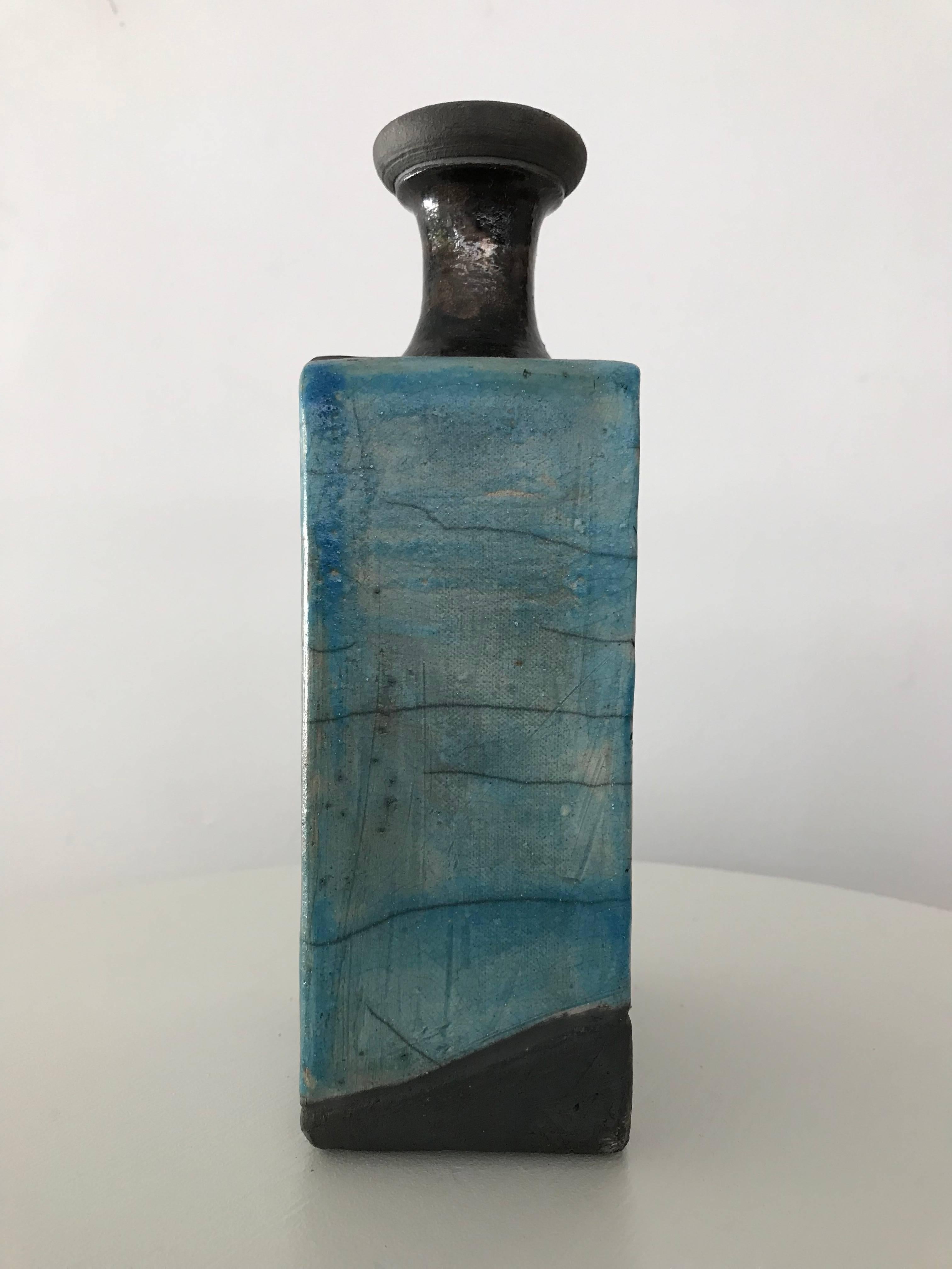 Ceramic 1960s Modernist Cubist Raku Vase or Bottle by Artist Linda Mielke