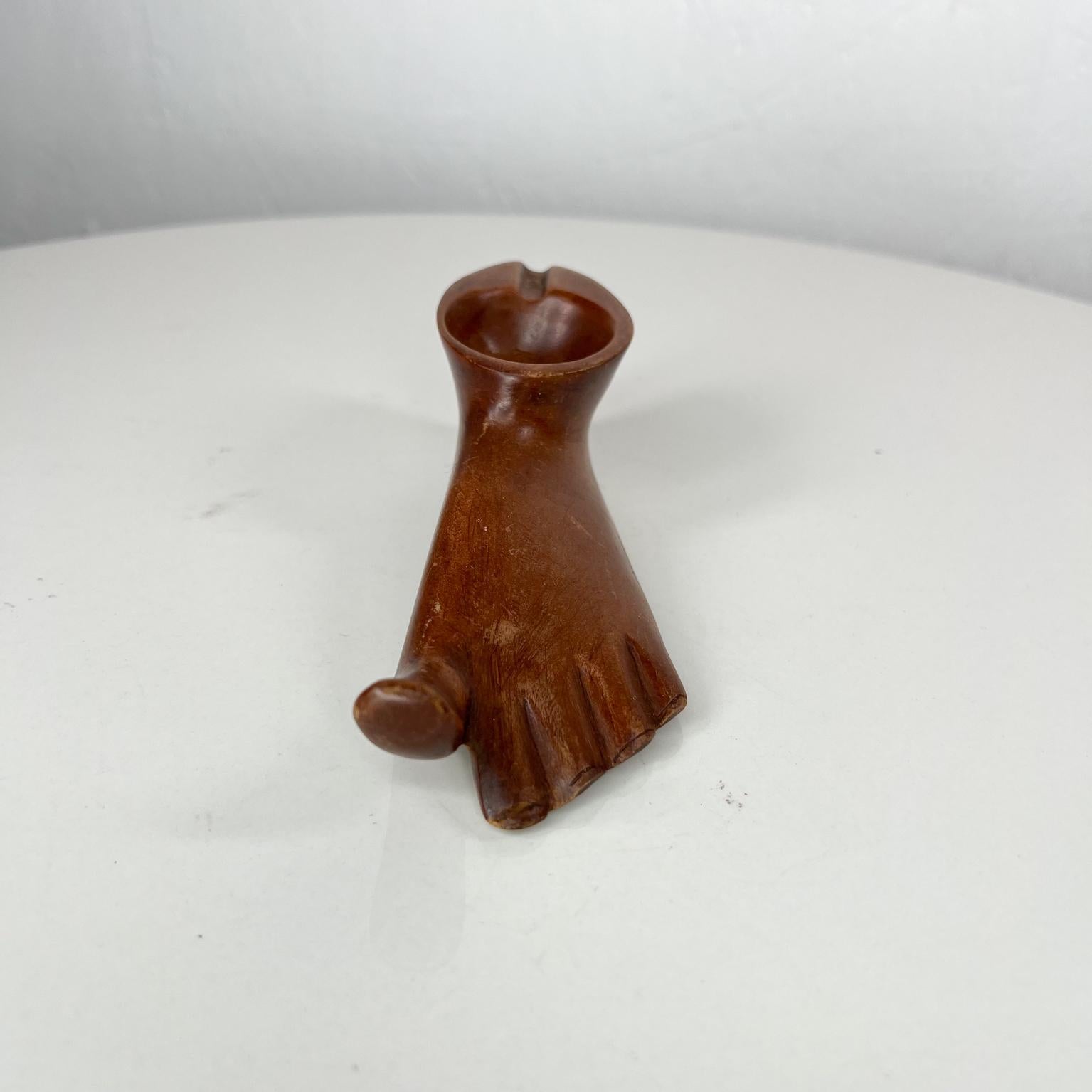 1960s Modernist Ashtray Pipe Holder Hand Carved Wood Foot 5