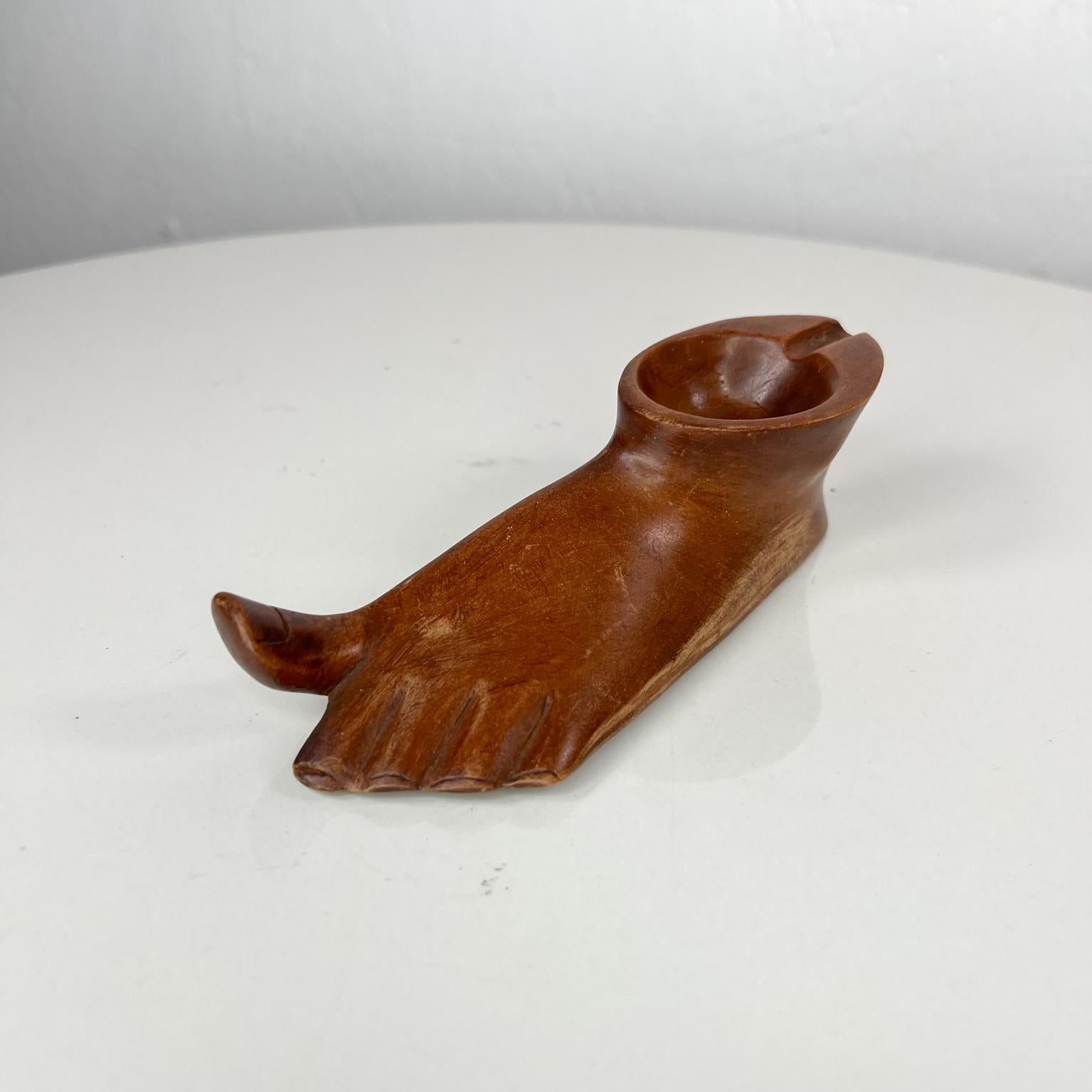 Mid-Century Modern 1960s Modernist Ashtray Pipe Holder Hand Carved Wood Foot
