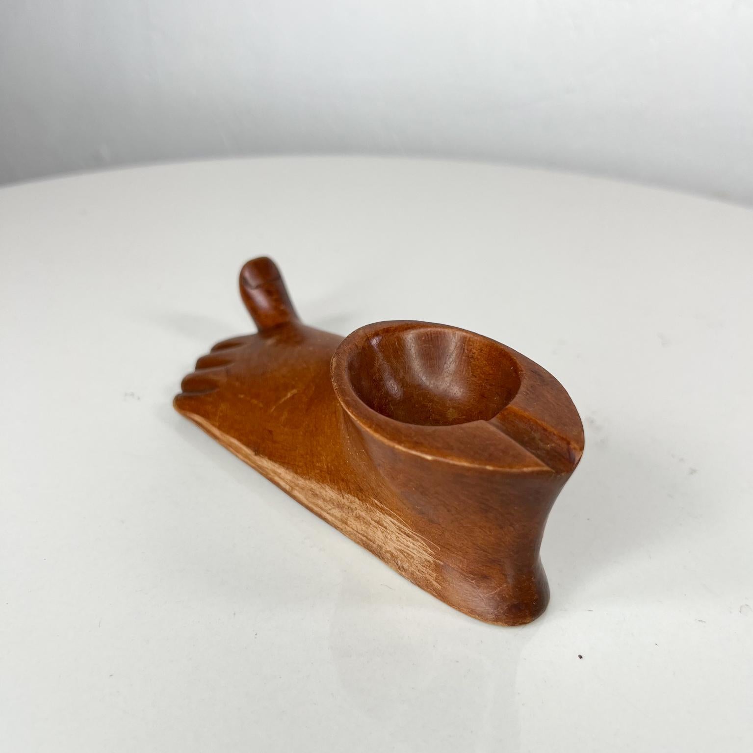 1960s Modernist Ashtray Pipe Holder Hand Carved Wood Foot In Good Condition In Chula Vista, CA