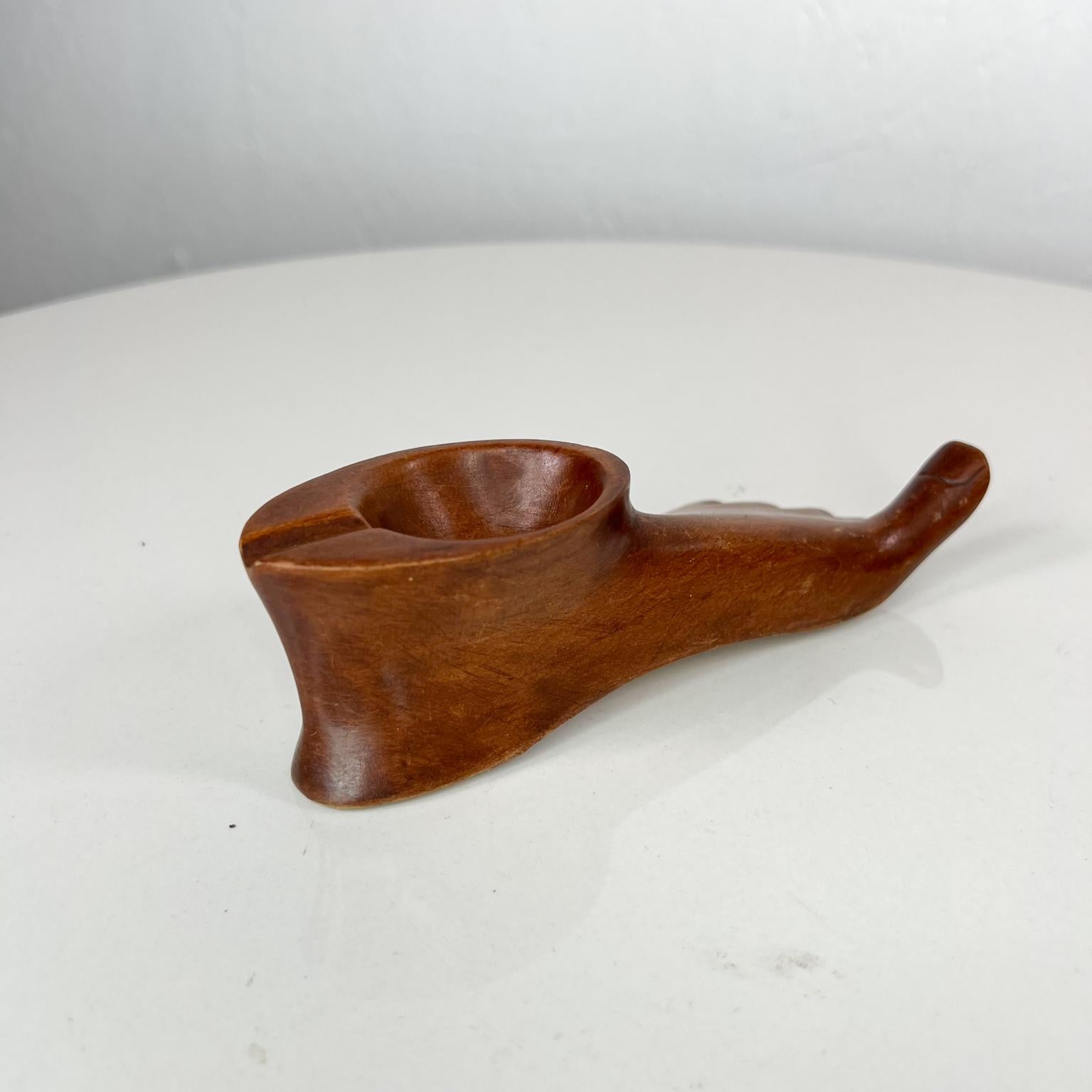 1960s Modernist Ashtray Pipe Holder Hand Carved Wood Foot 2