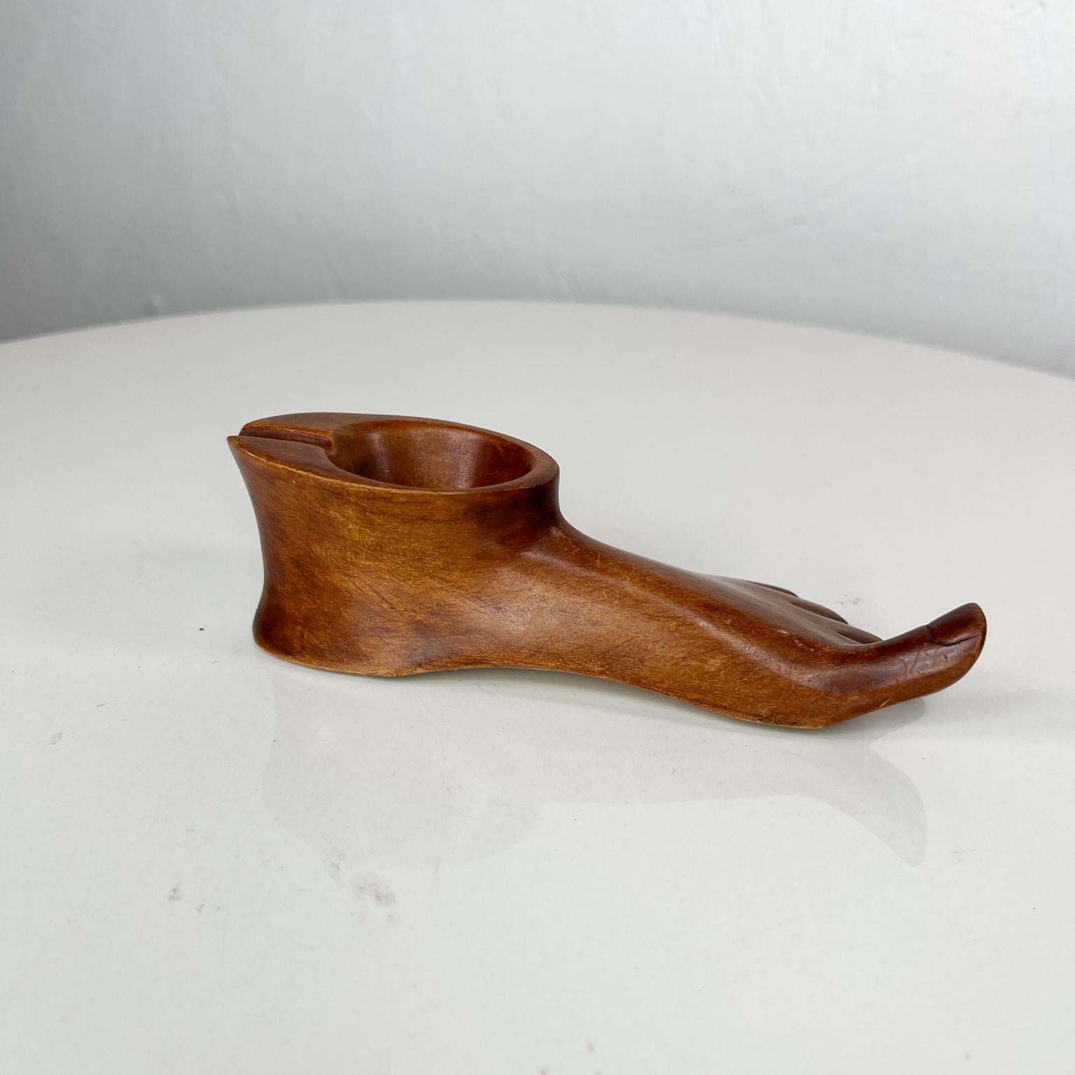 1960s Modernist Ashtray Pipe Holder Hand Carved Wood Foot 3