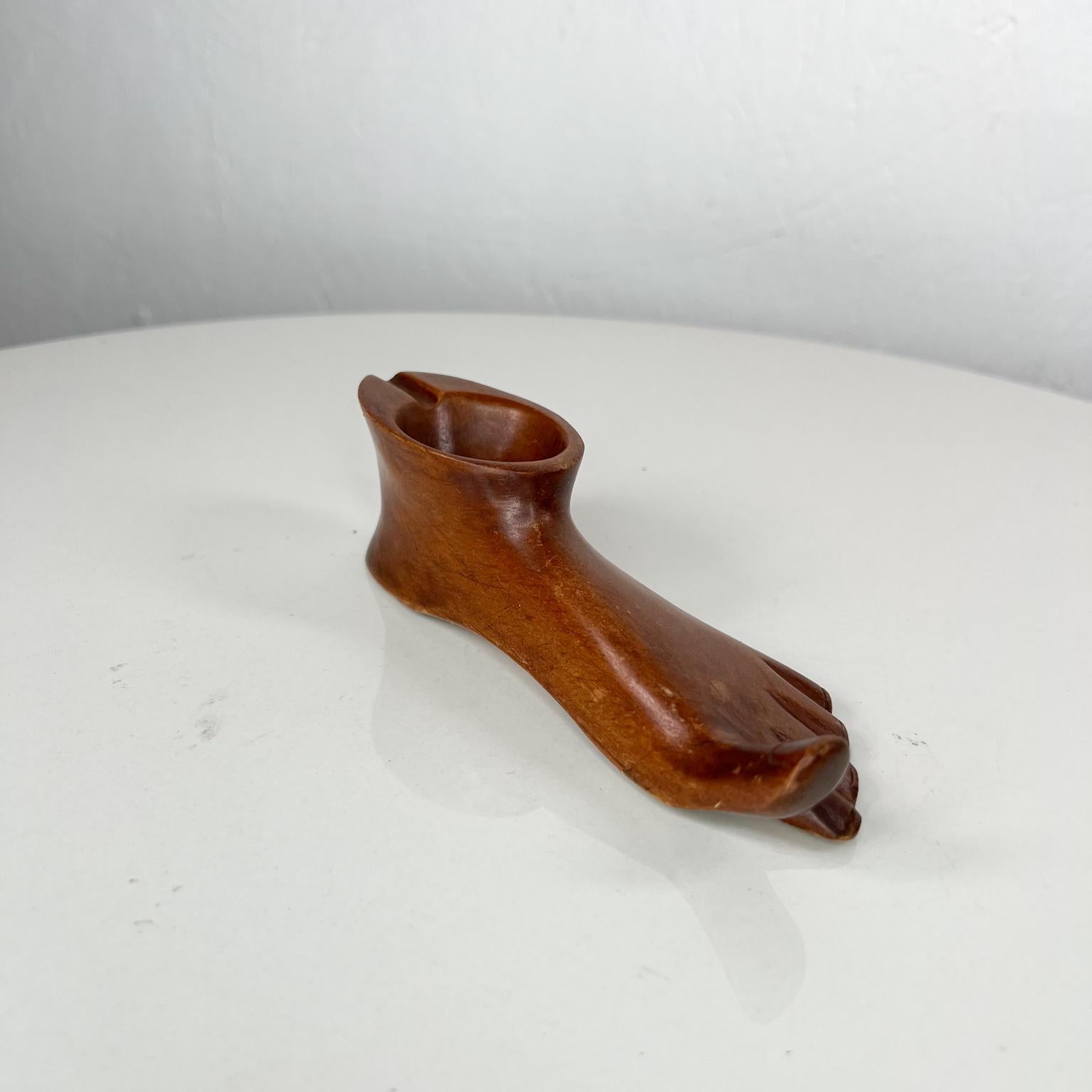1960s Modernist Ashtray Pipe Holder Hand Carved Wood Foot 4