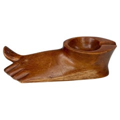 1960s Modernist Ashtray Pipe Holder Hand Carved Wood Foot