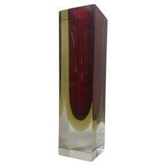 1960s, Modernist Red and Yellow Sommerso Murano Glass Square Vase by Seguso