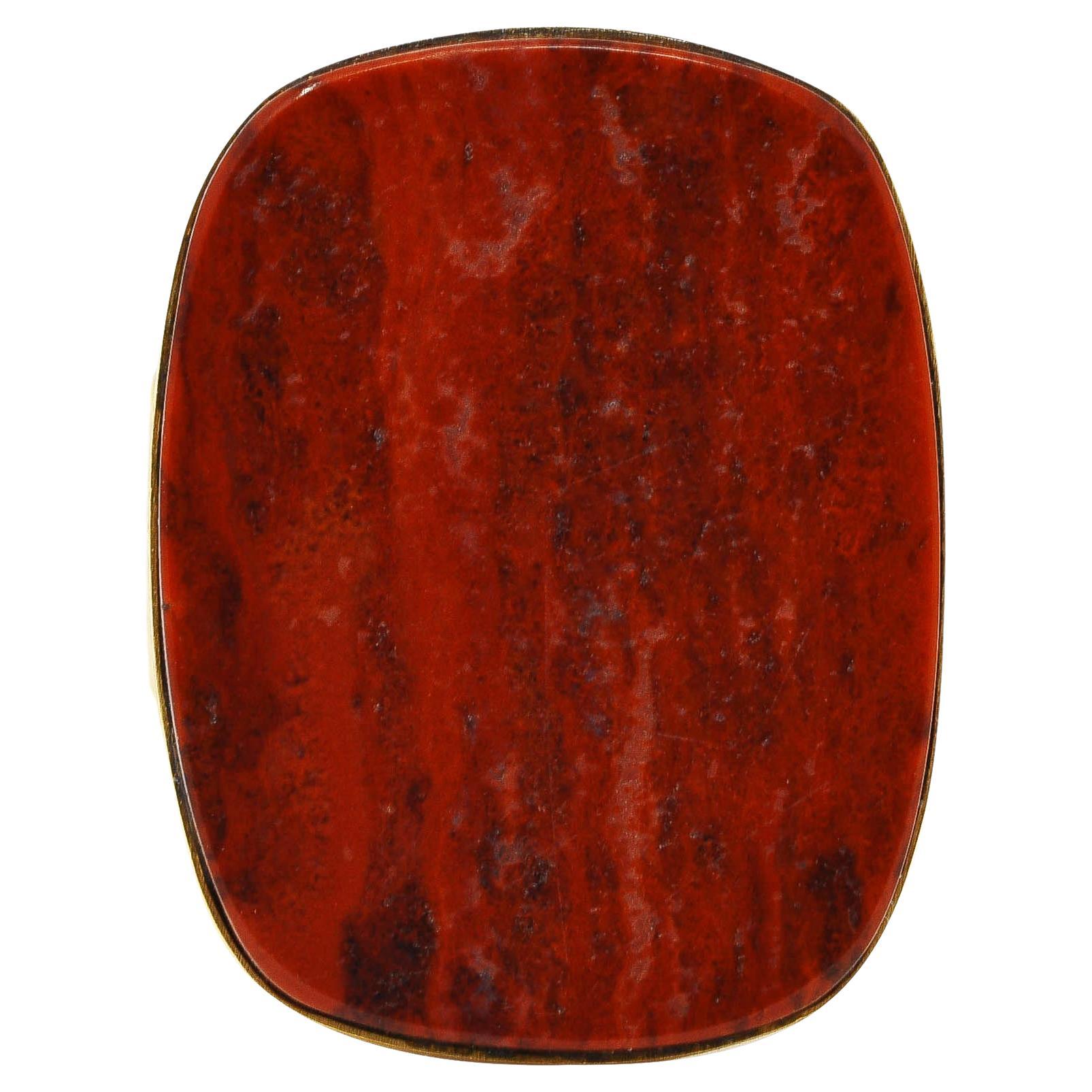 1960's Modernist Red Jasper 14 Karat Yellow Gold Vintage Signet Ring