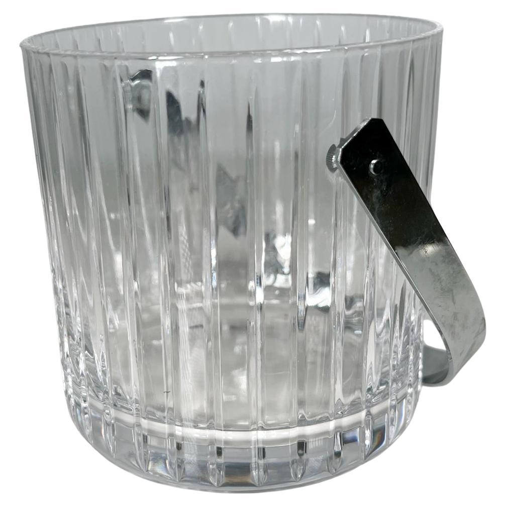 Italian 1960s Modernist Ribbed Crystal Glass Ice Bucket from Italy For Sale