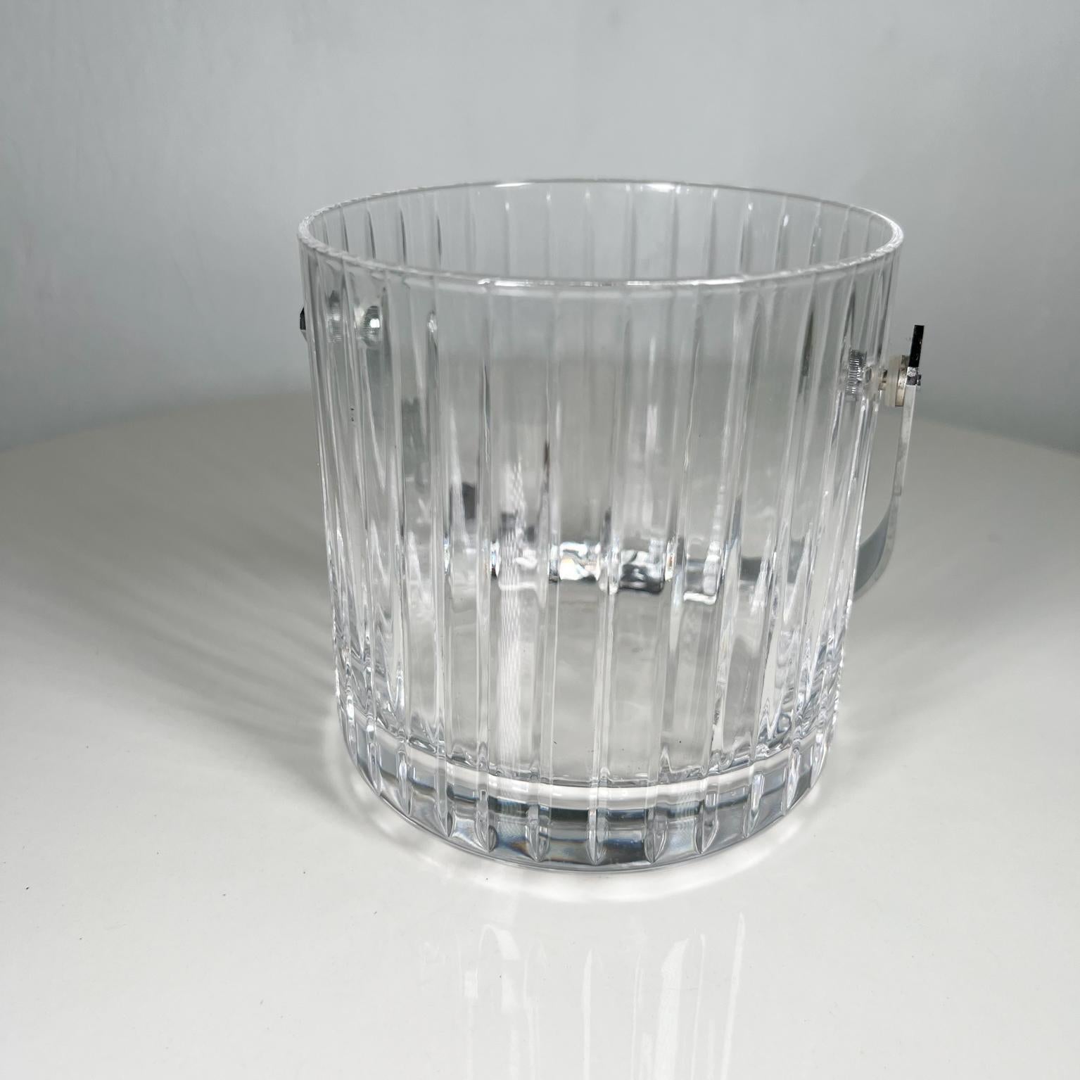 1960s Modernist Ribbed Crystal Glass Ice Bucket from Italy In Good Condition For Sale In Chula Vista, CA