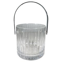 Retro 1960s Modernist Ribbed Crystal Glass Ice Bucket from Italy