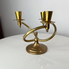 1960s Modernist Sculptural Brass Curve Three Arm Candle Holder Candelabra