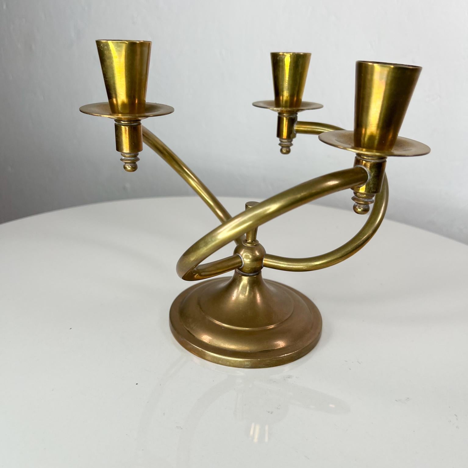 Mid-Century Modern 1960s Modernist Sculptural Brass Curve Three Arm Candle Holder Candelabra
