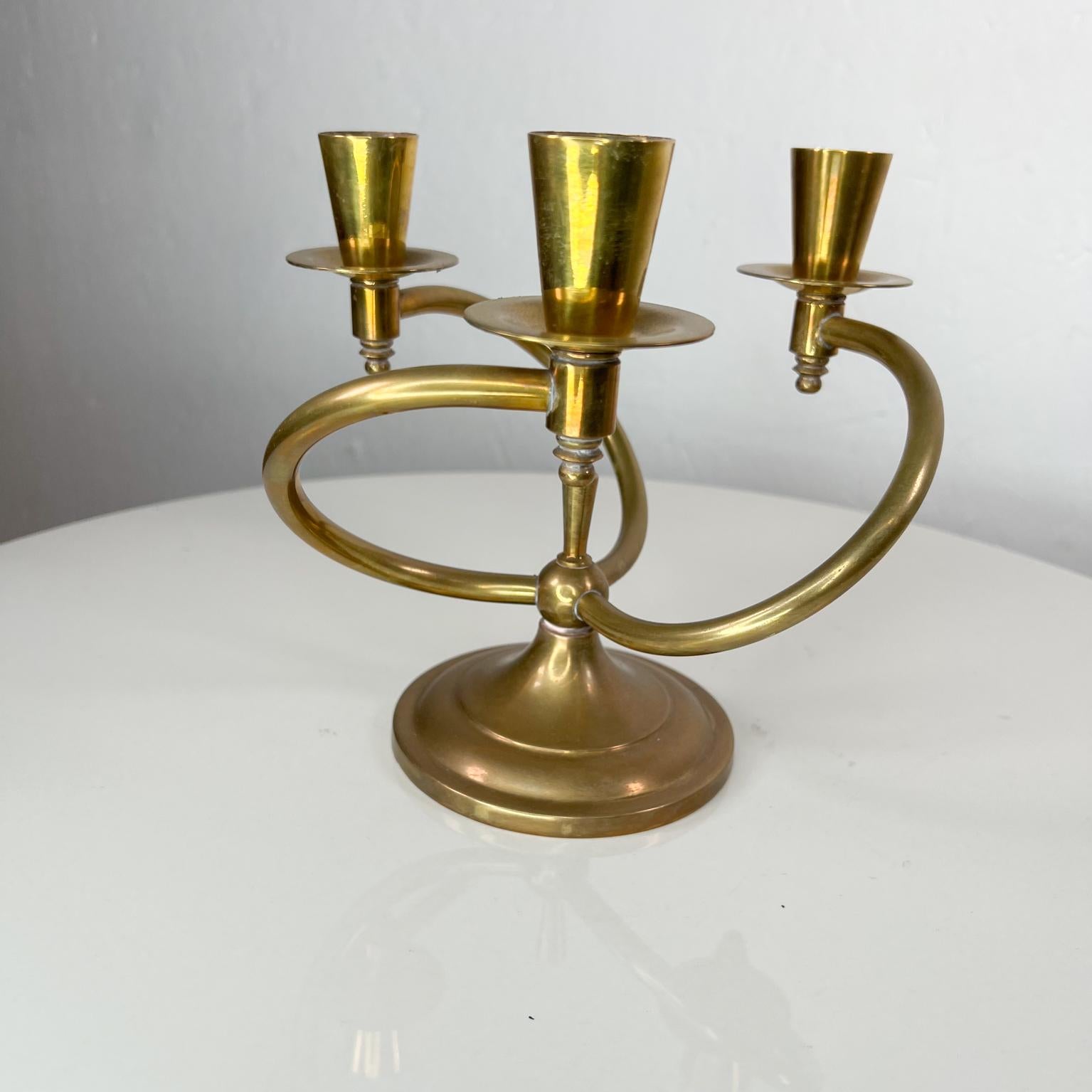 Mid-20th Century 1960s Modernist Sculptural Brass Curve Three Arm Candle Holder Candelabra