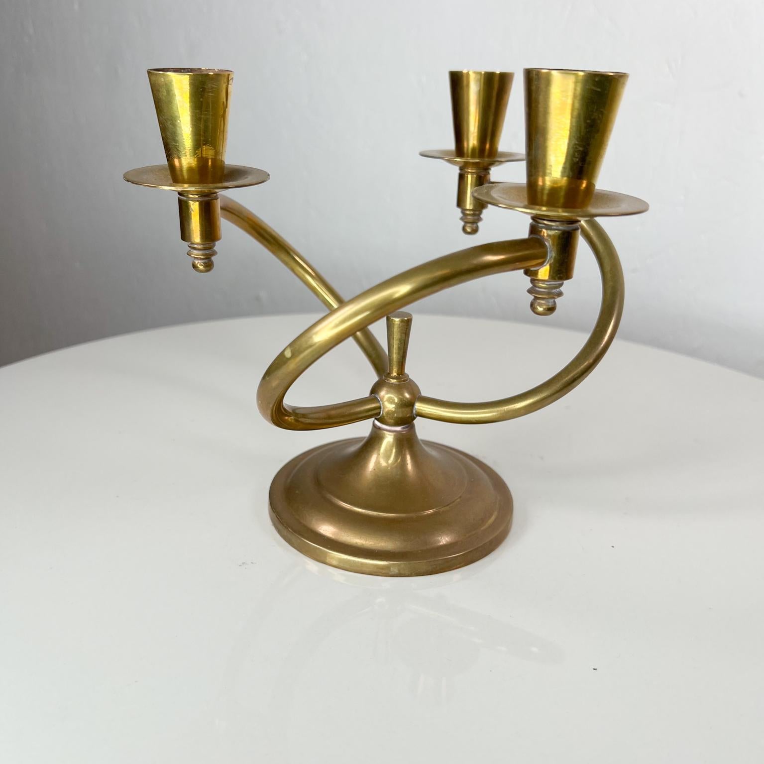 1960s Modernist Sculptural Brass Curve Three Arm Candle Holder Candelabra 1