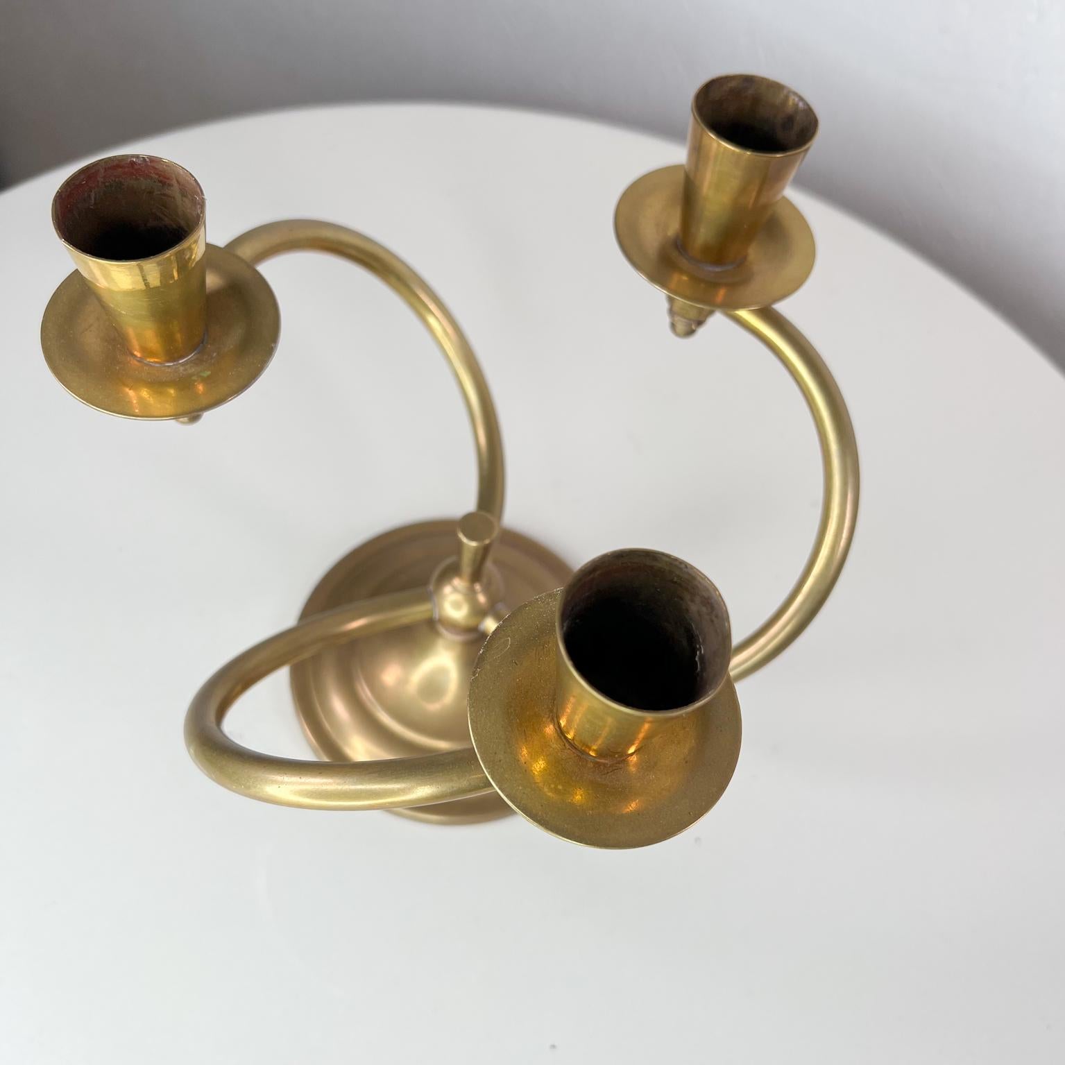 1960s Modernist Sculptural Brass Curve Three Arm Candle Holder Candelabra 4