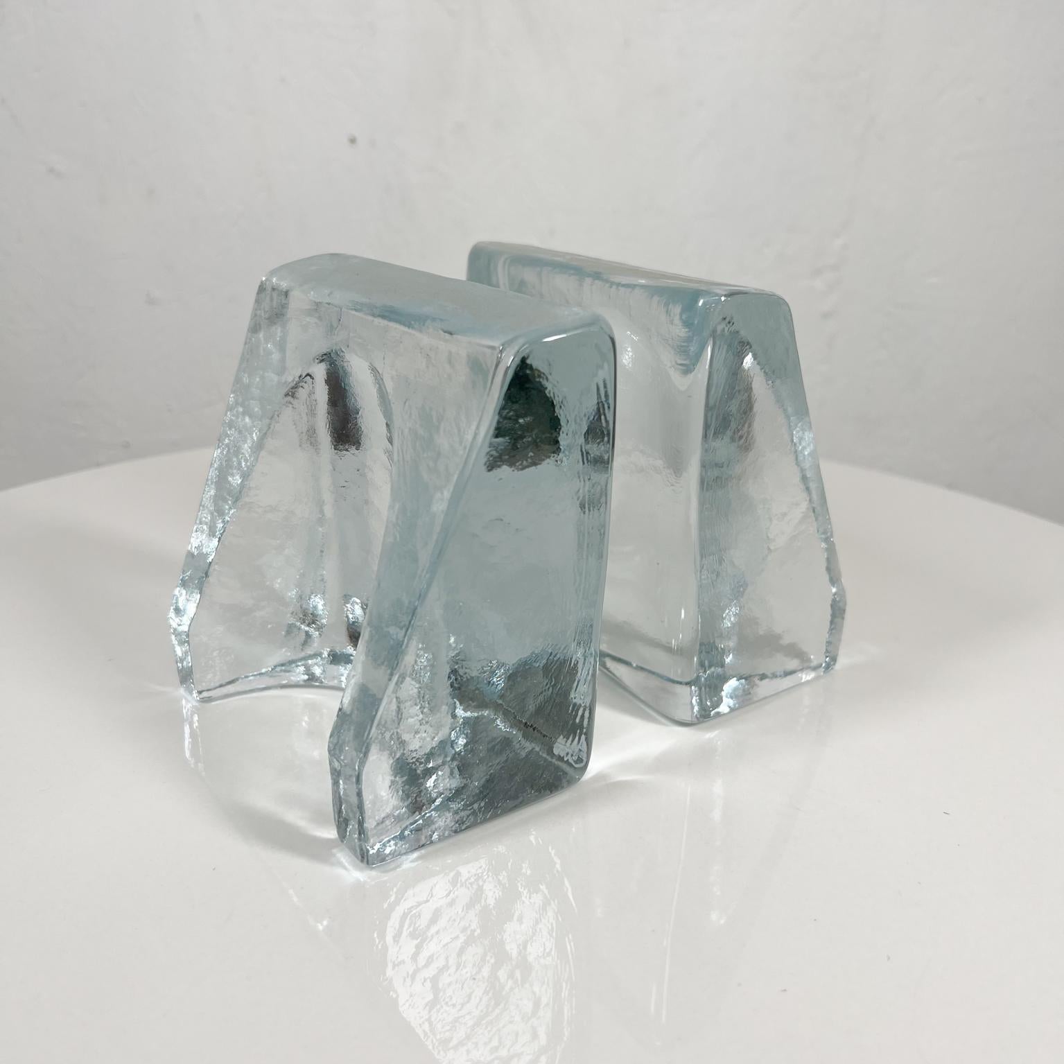 Mid-Century Modern 1960s Modernist Sculptural Clear Glass Wedge Bookends Wayne Husted Blenko WV