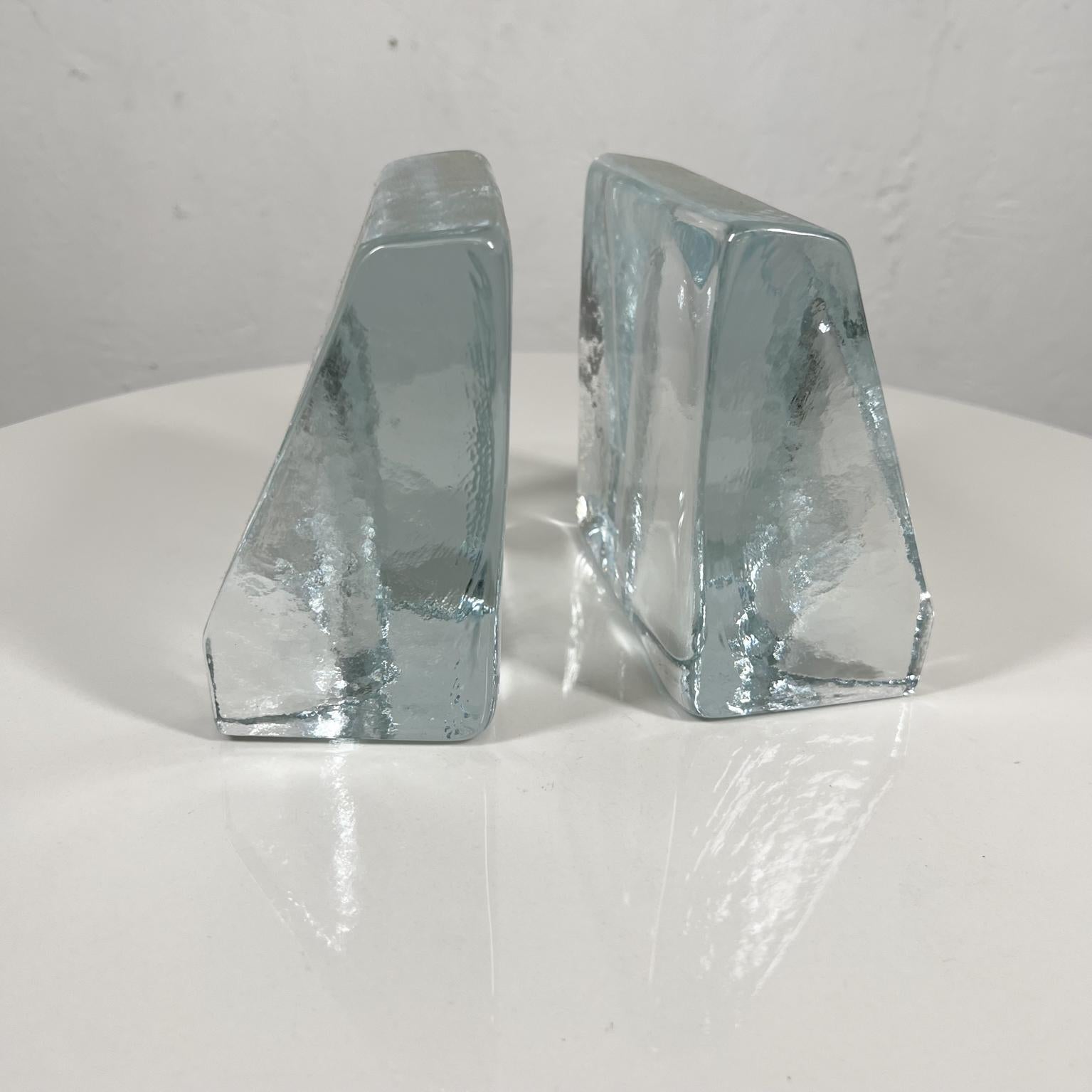 Blown Glass 1960s Modernist Sculptural Clear Glass Wedge Bookends Wayne Husted Blenko WV