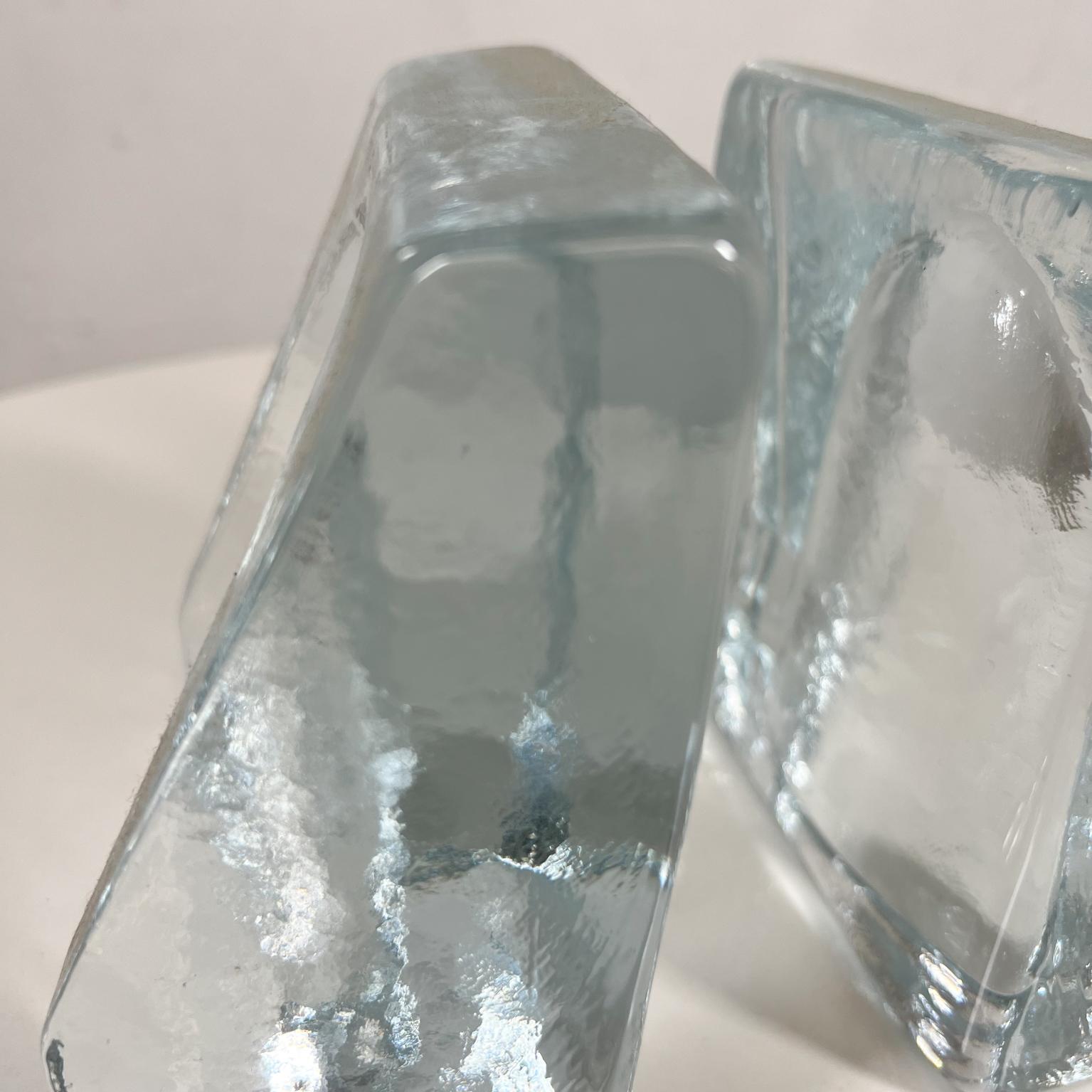 1960s Modernist Sculptural Clear Glass Wedge Bookends Wayne Husted Blenko WV 1
