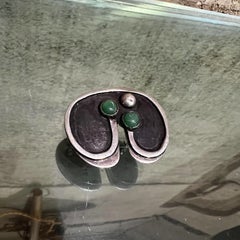 1960s Modernist Silver Green Stone Brooch Pin or Pendant Mayan Revival Mexico