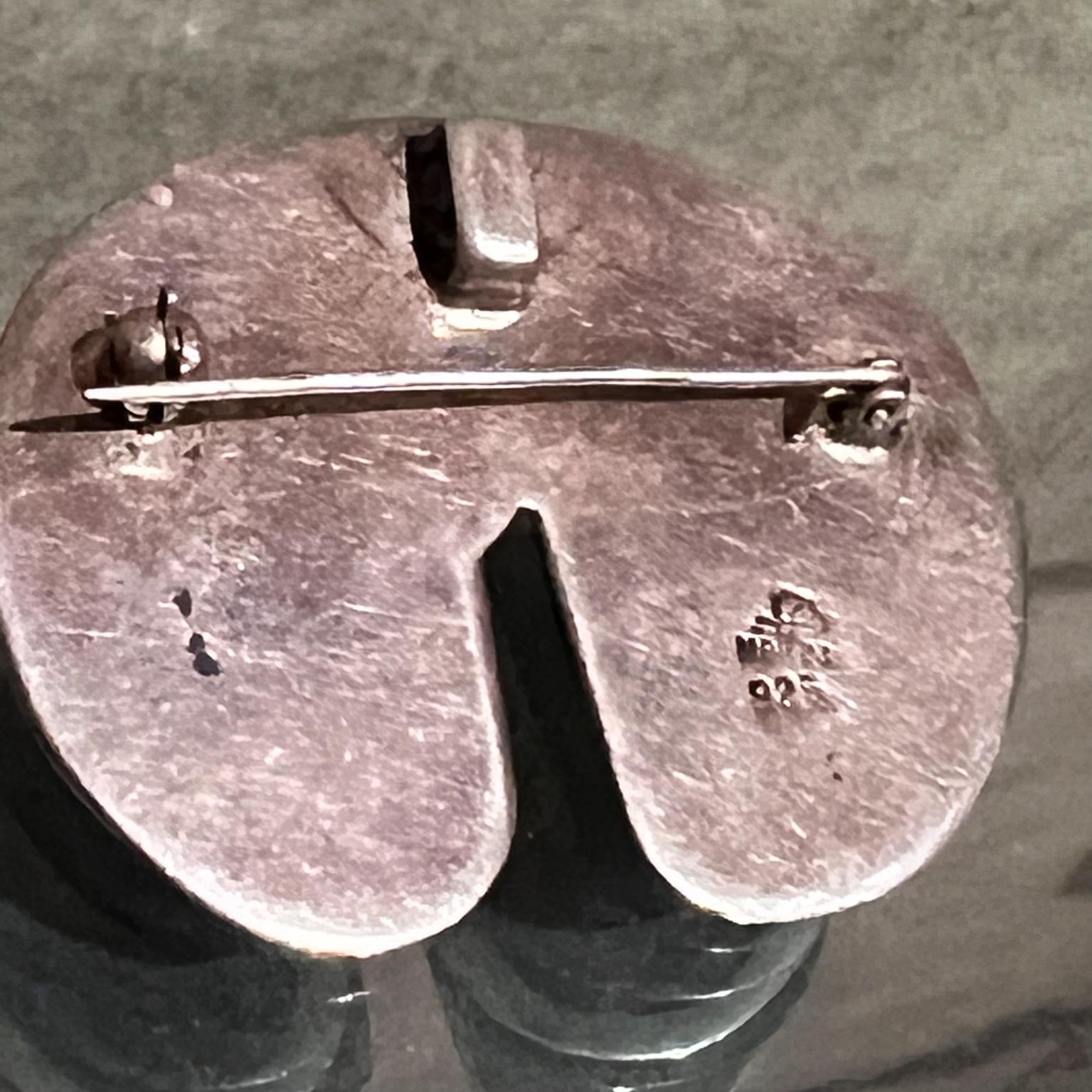 Mexican 1960s Modernist Silver Green Stone Brooch Pin or Pendant Mayan Revival Mexico