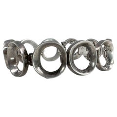 1960s Modernist Silversmith Antonio Pineda Sterling Silver Circles Link Bracelet