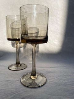 1960s Modernist Smoked Grid Wine Glasses - Set of Four
