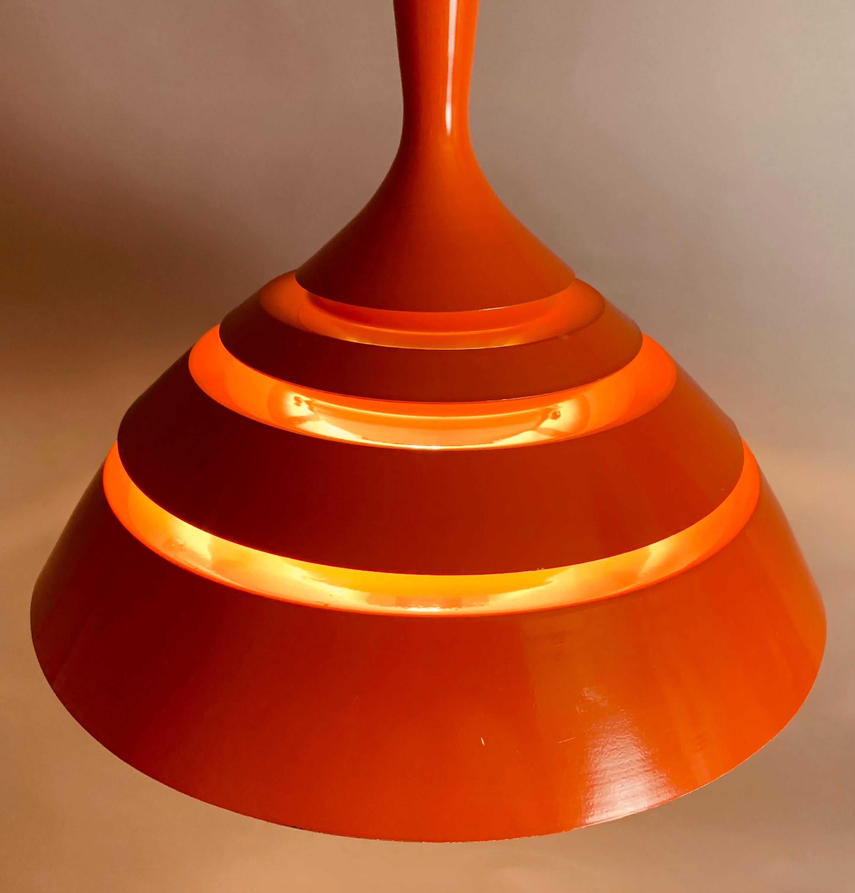Enameled 1960s Modernist Space Age Swedish Hans-Agne Jakobsson Orange Hanging Light