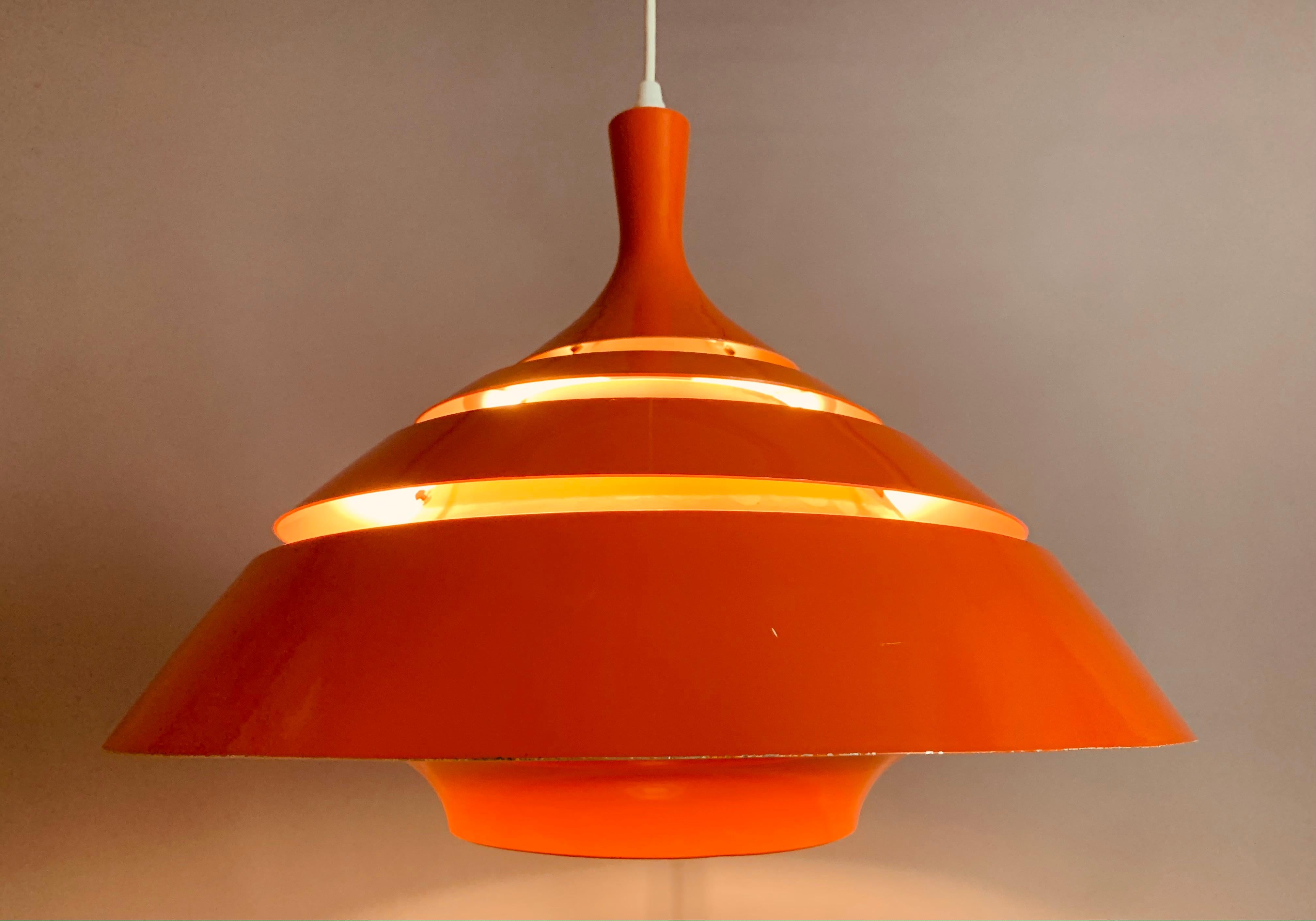 Metal 1960s Modernist Space Age Swedish Hans-Agne Jakobsson Orange Hanging Light