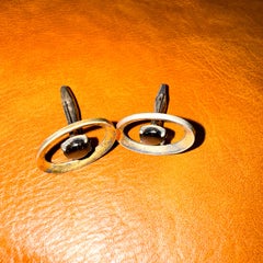 1960s Modernist Sterling Cufflinks Gemstone Center