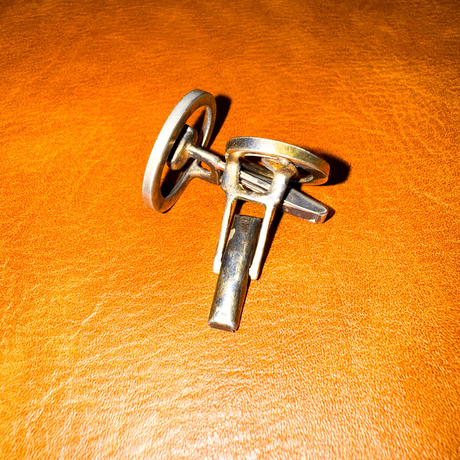Nord-américain 1960s Modernist Sterling Cufflinks Gemstone Center en vente