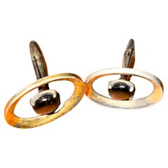 Vintage 1960s Modernist Sterling Cufflinks Gemstone Center