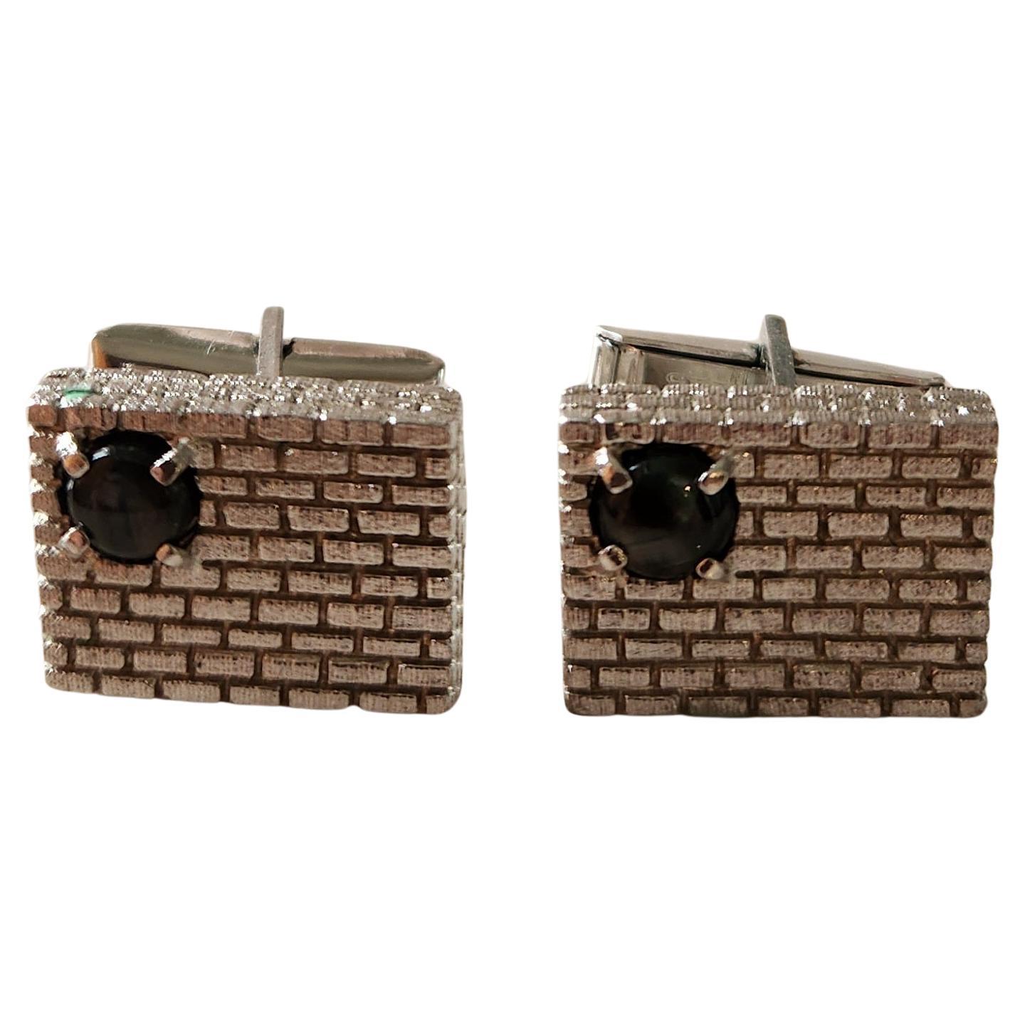 1960s Modernist Sterling Silver Stone Cufflinks