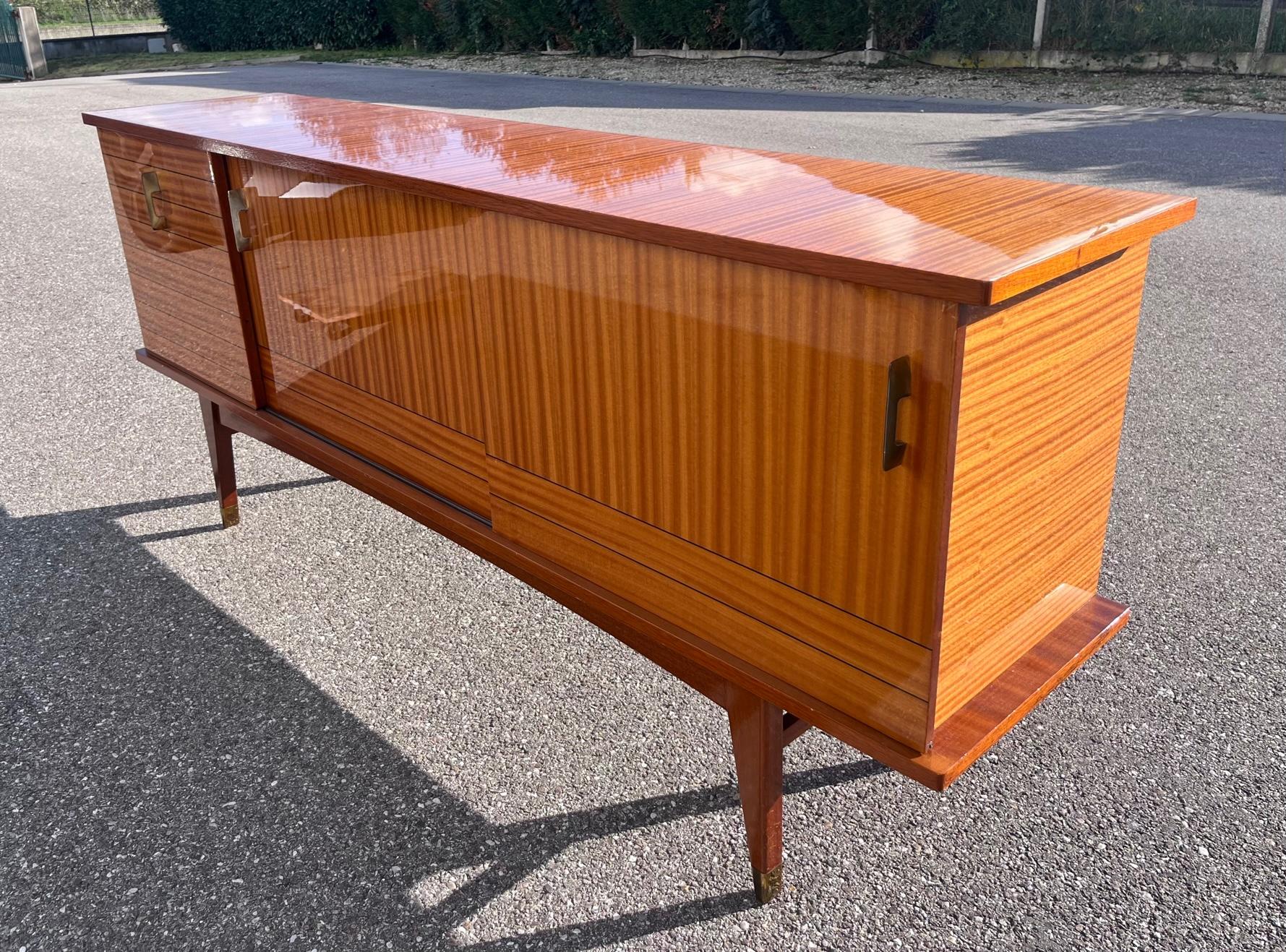 Brass 1960's Modernist Teak Cabinet For Sale