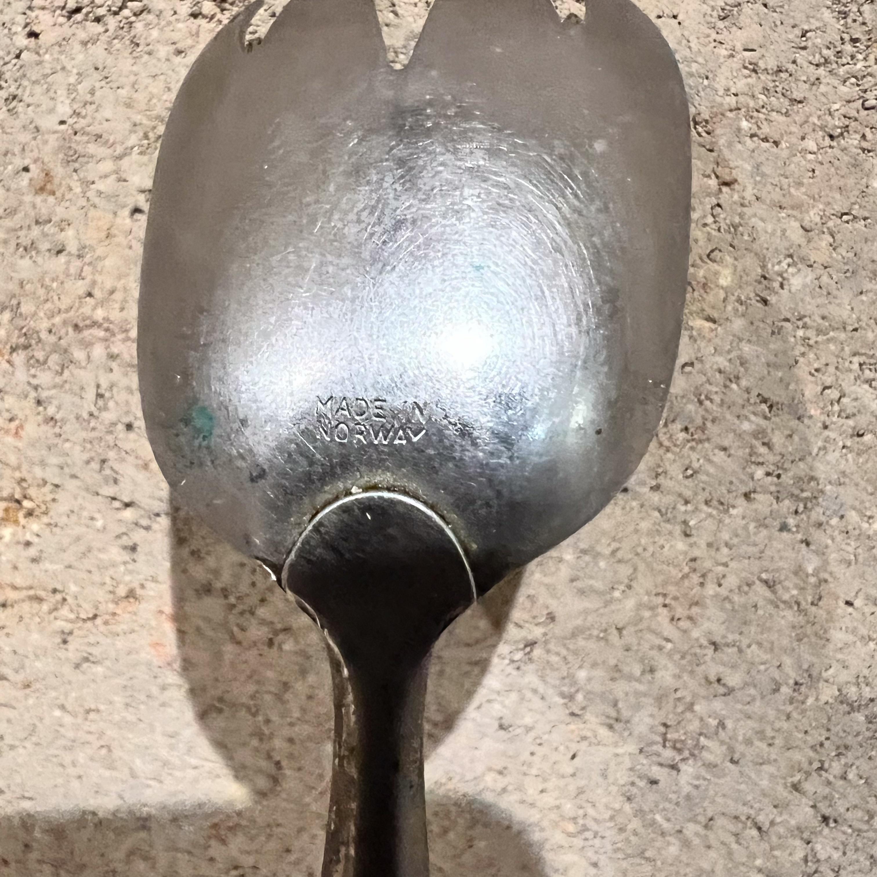 Stainless Steel 1960s Modernist Teak Salad Server Set Norway For Sale